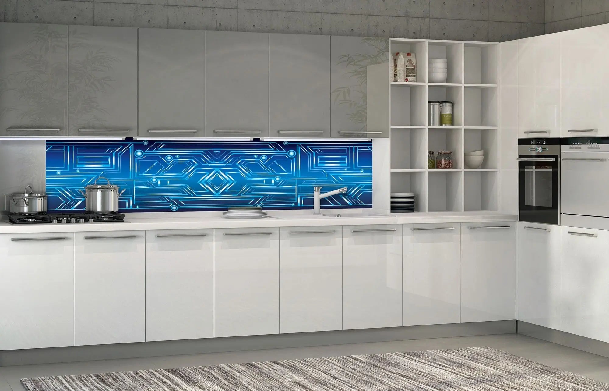 Billede 2 af Fototapet - Blåt teknologimønster med geometriske linjer