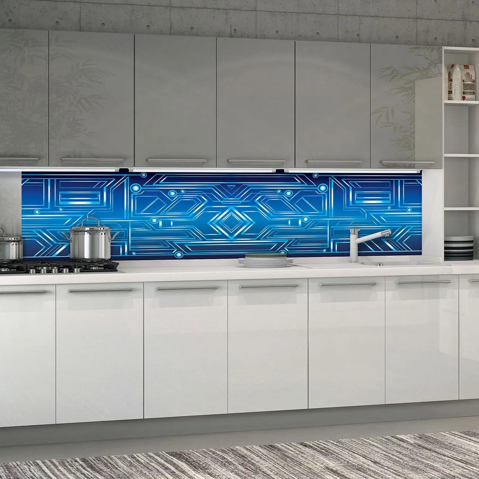 Billede 3 af Fototapet - Blåt teknologimønster med geometriske linjer