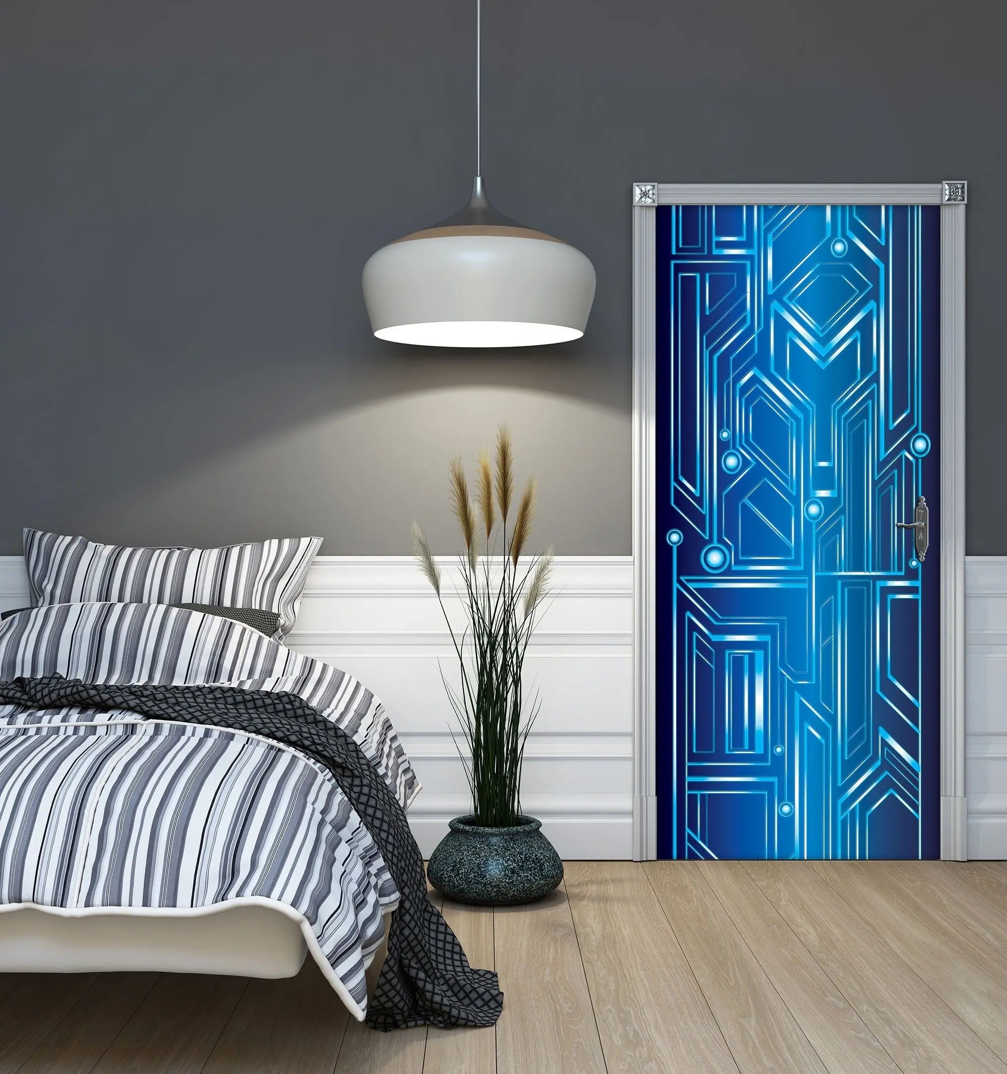 Billede 4 af Fototapet - Blåt teknologimønster med geometriske linjer