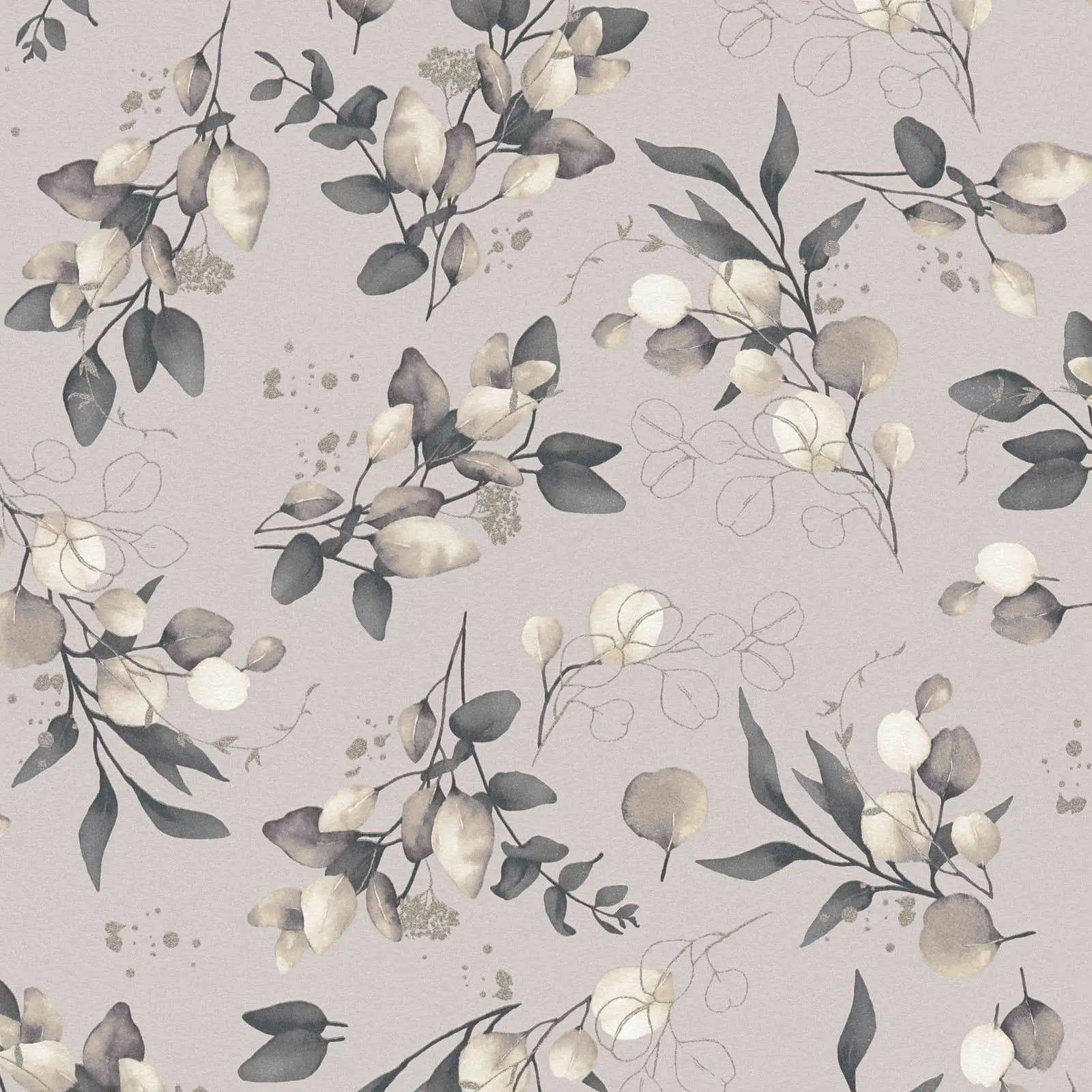 Botanic Elegance - Dune tapet med et elegant bladmønster i afdæmpede grå og cremefarvede nuancer.