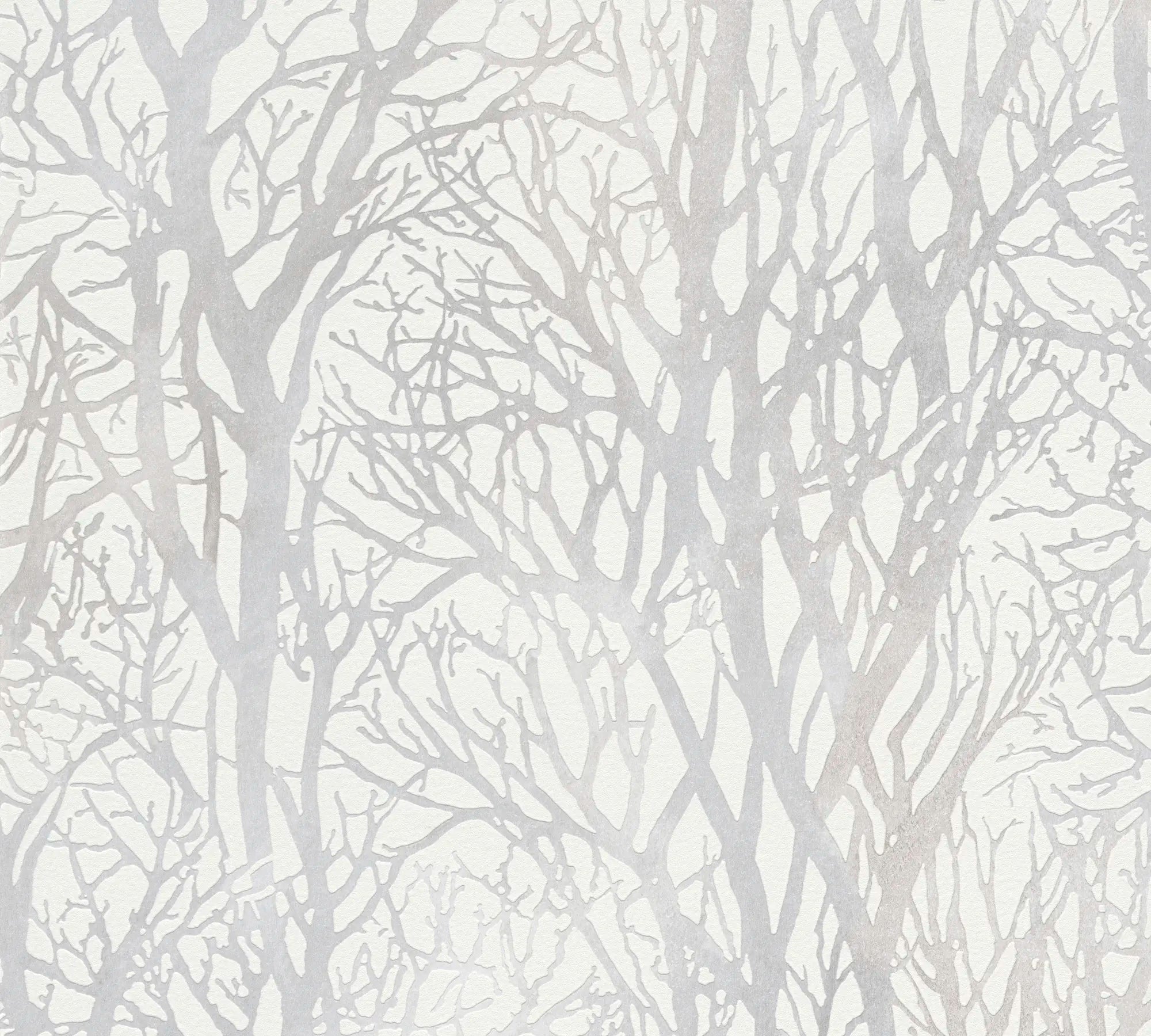 Nærbillede af Branches in Harmony - Mist tapet med grene i lys grå på en hvid baggrund.