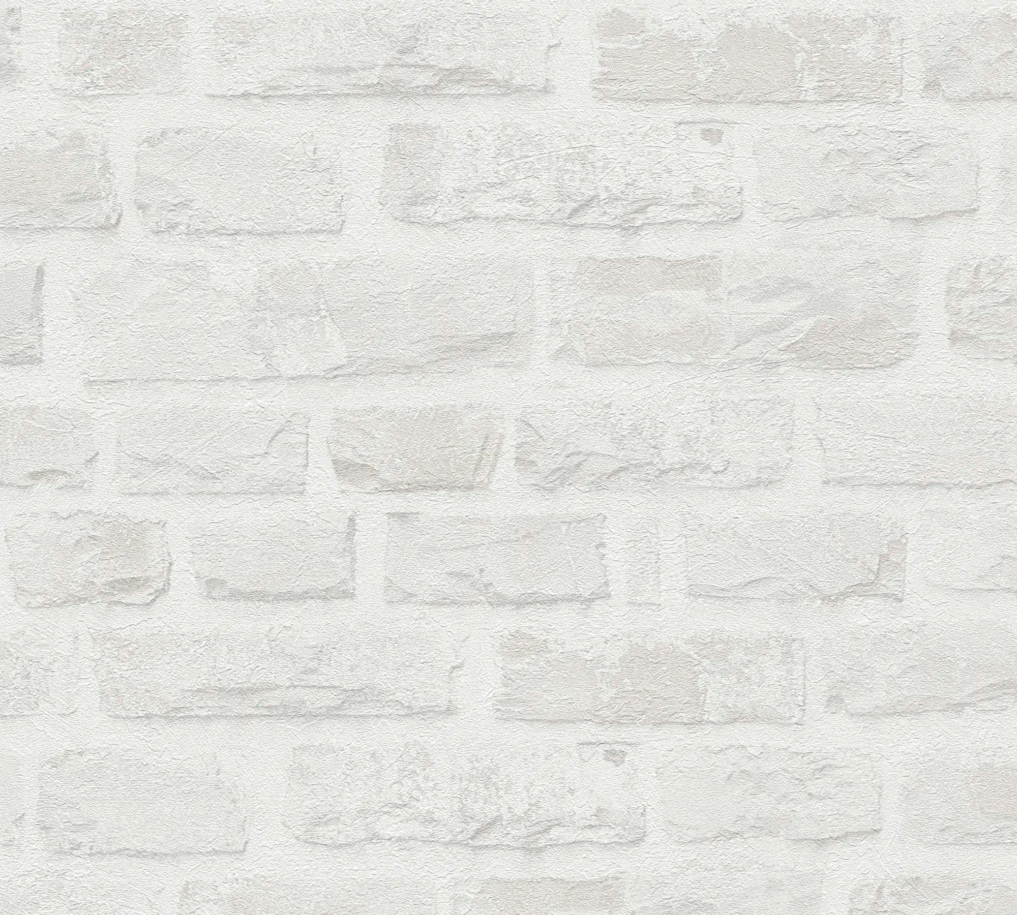 Detaljeret visning af tapetet Brick Heritage - Ivory Whisper, der viser dets subtile murstensdesign i lys elfenbensfarve.