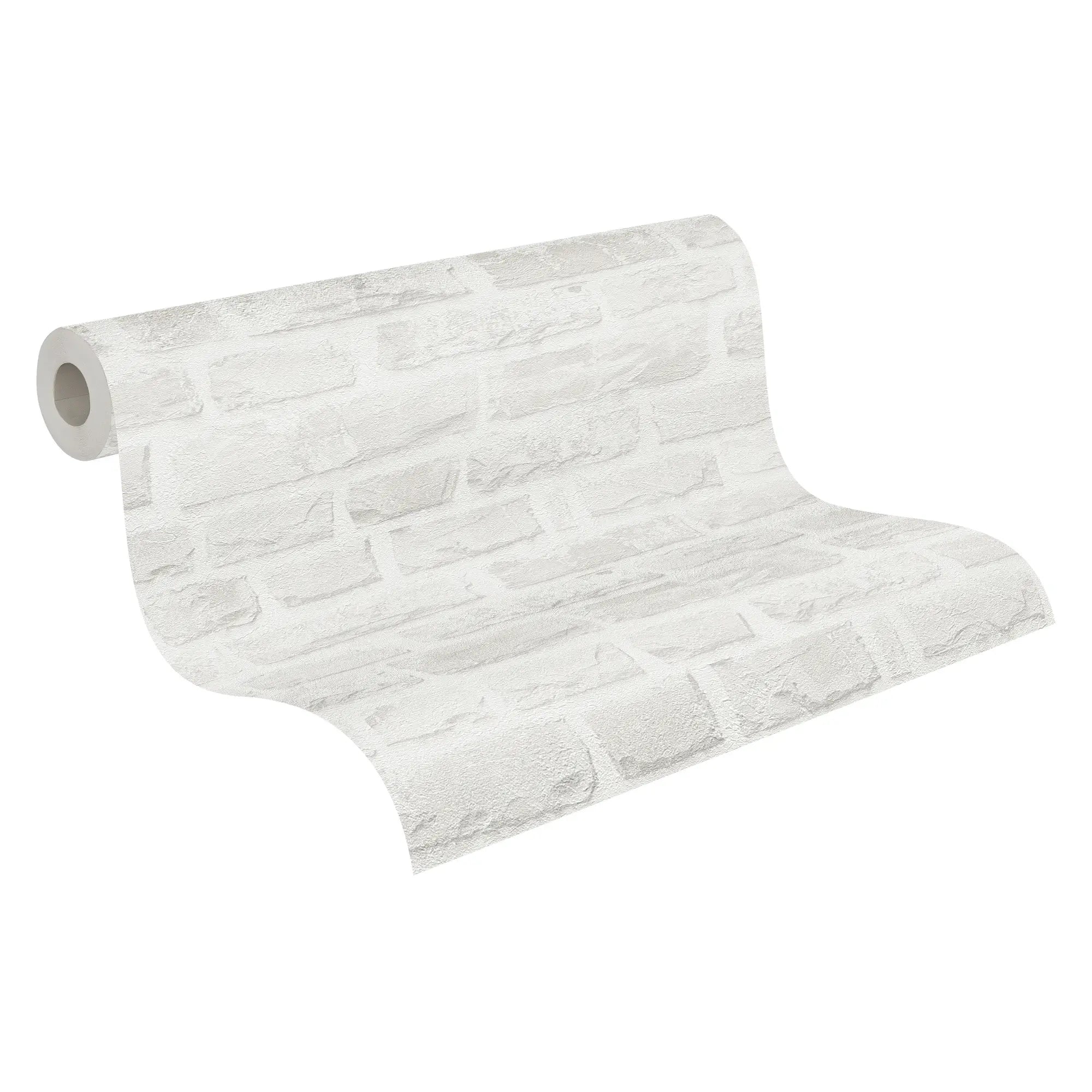Rulle af Brick Heritage - Ivory Whisper tapet med et lys elfenbensfarvet murstensmønster, klar til påføring.