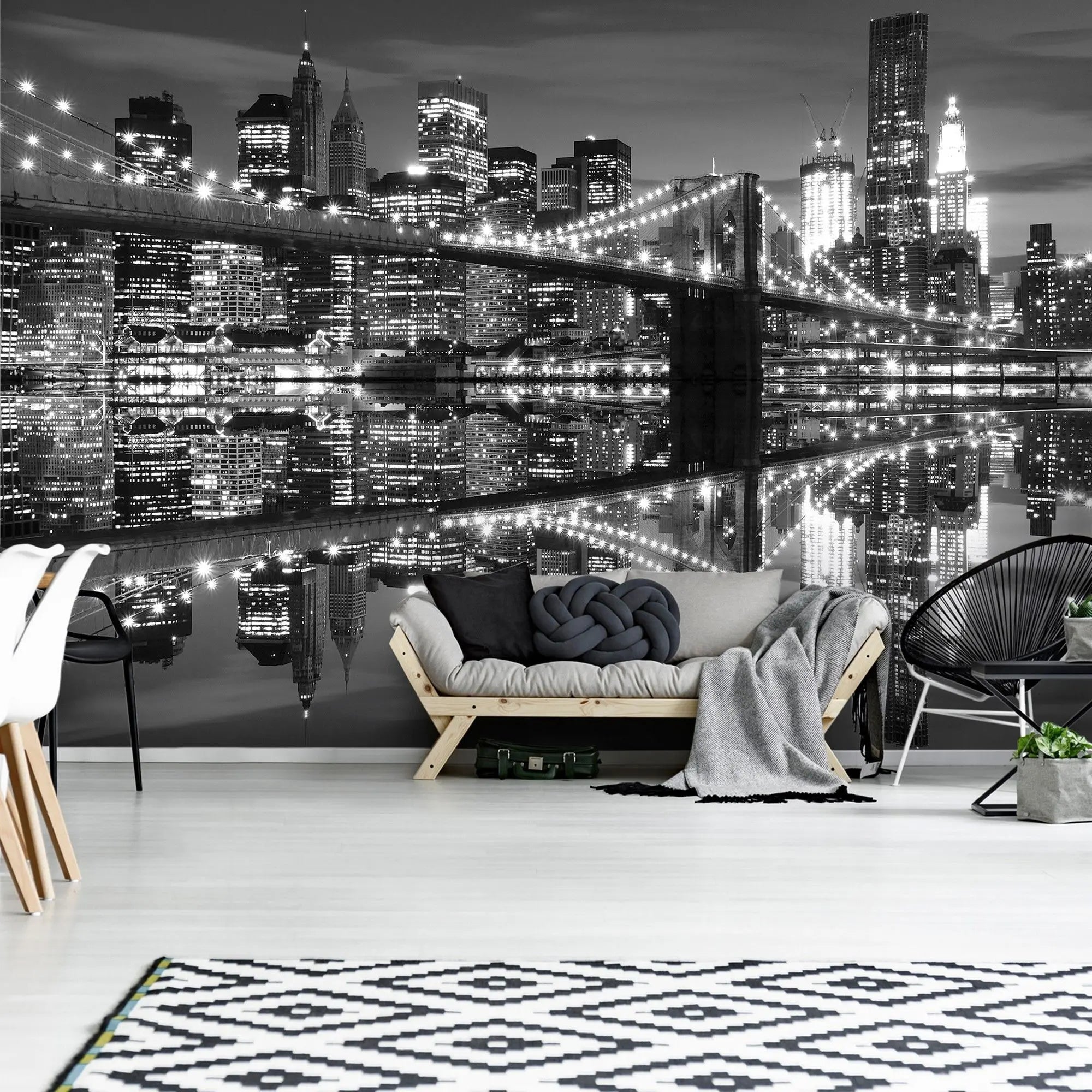 Billede 3 af Fototapet - Brooklyn Bridge med Manhattan skyline om natten i sort-hvid