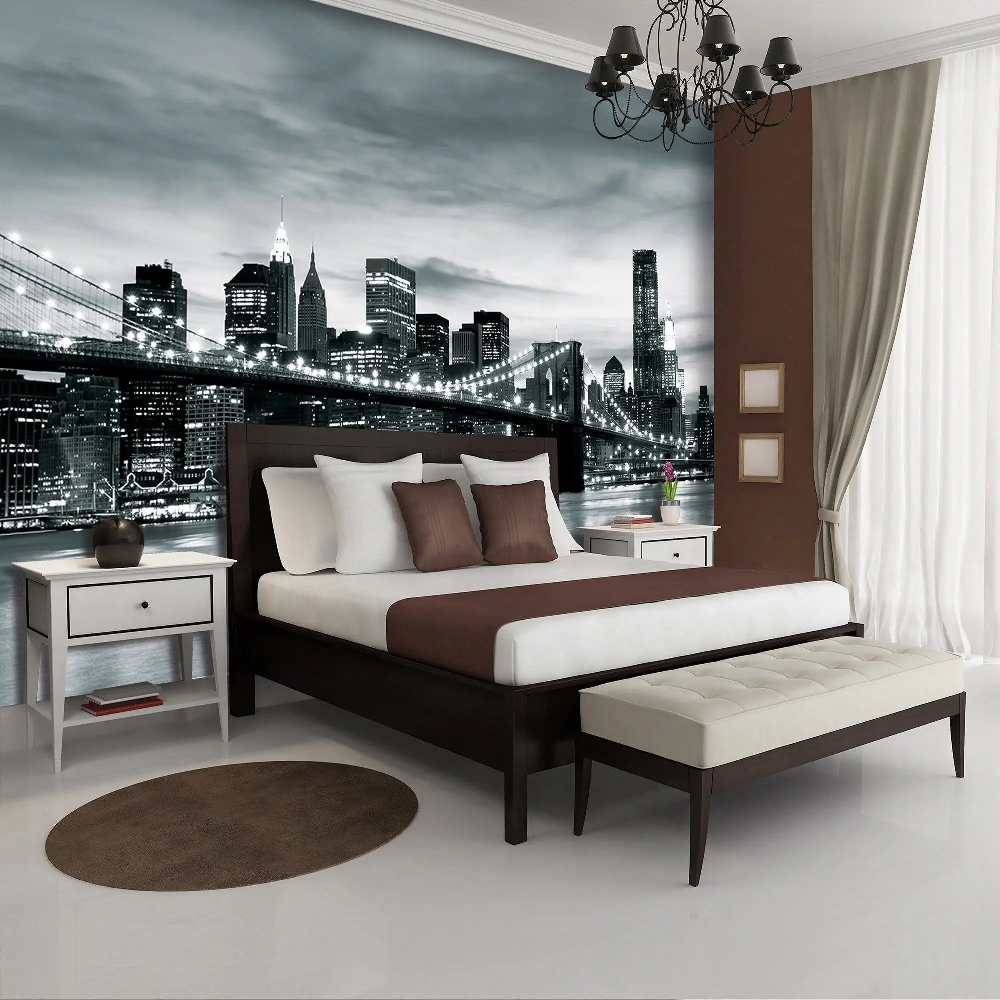Billede 10 af Fototapet - Brooklyn Bridge og New Yorks skyline i sort-hvid
