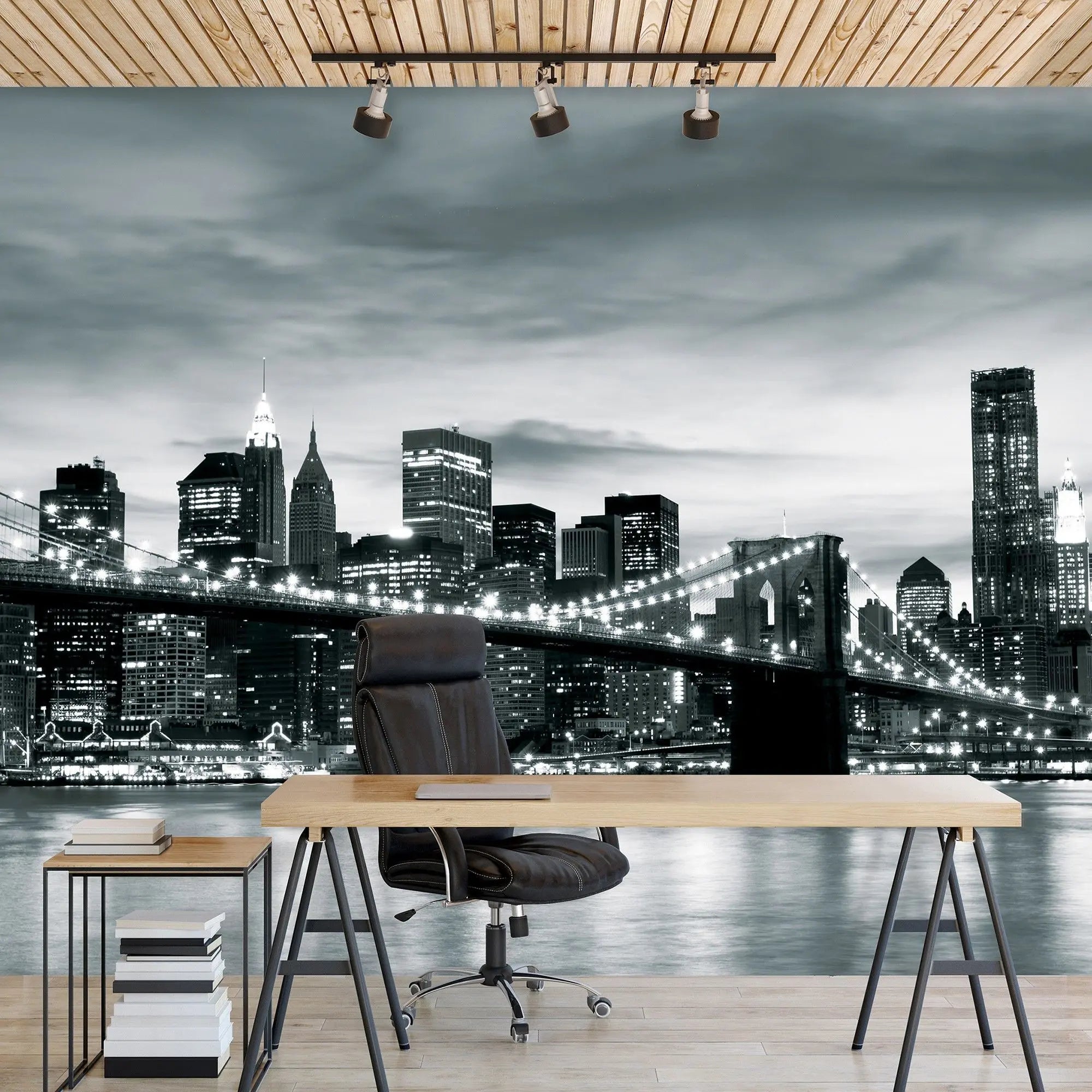 Billede 3 af Fototapet - Brooklyn Bridge og New Yorks skyline i sort-hvid