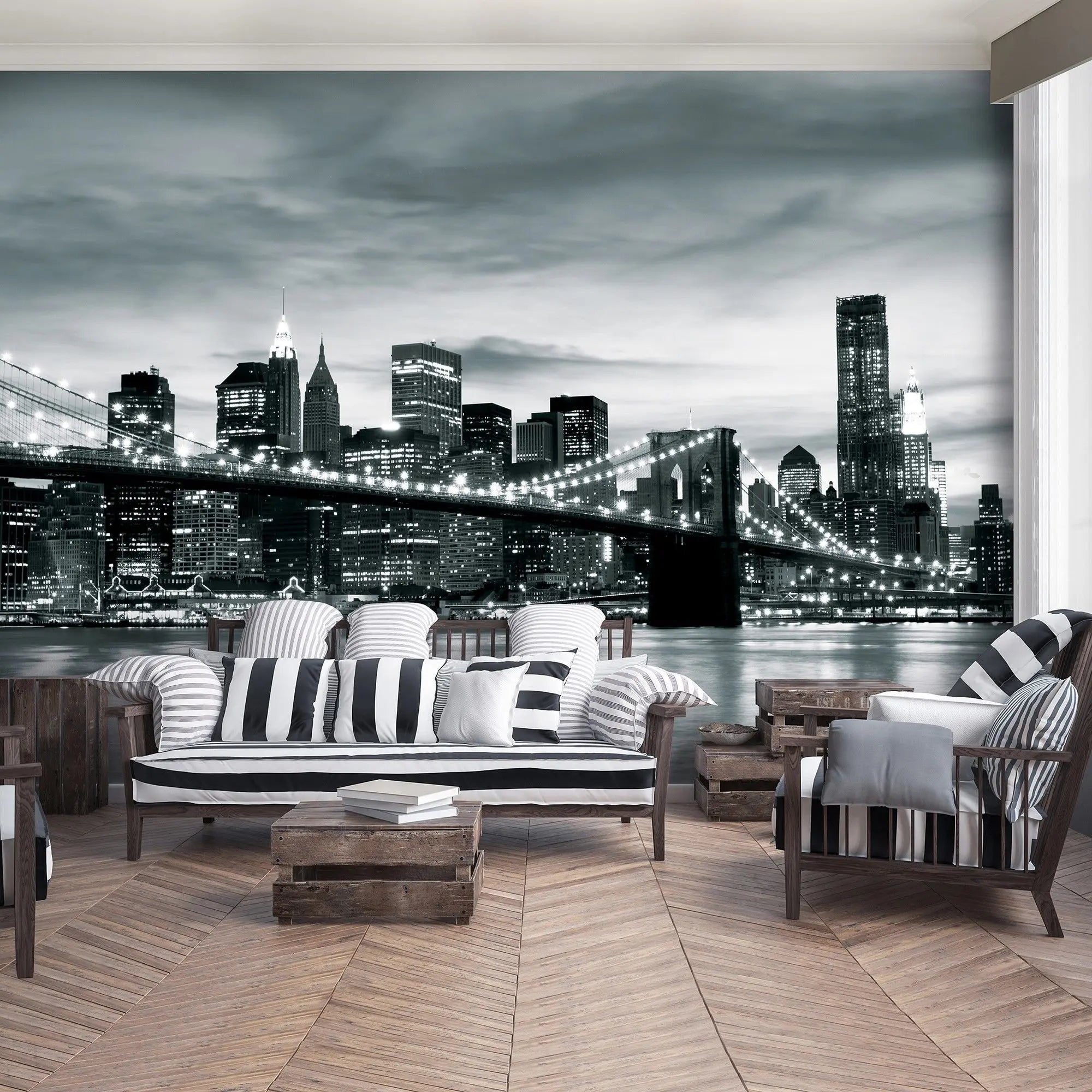 Billede 5 af Fototapet - Brooklyn Bridge og New Yorks skyline i sort-hvid
