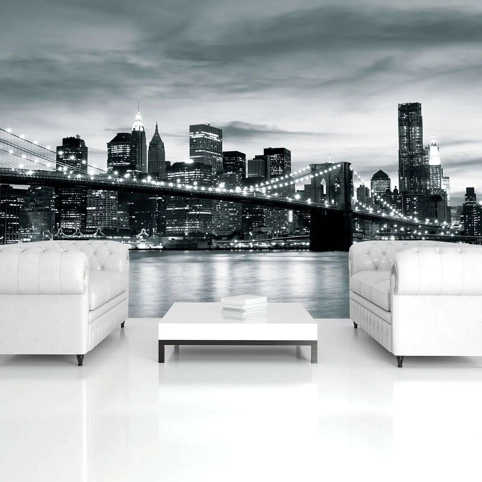Billede 6 af Fototapet - Brooklyn Bridge og New Yorks skyline i sort-hvid