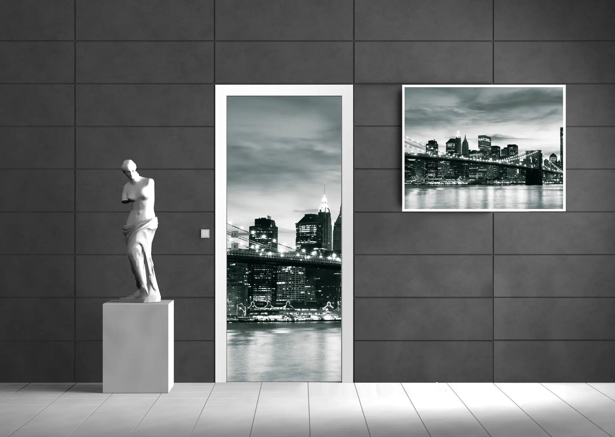Billede 8 af Fototapet - Brooklyn Bridge og New Yorks skyline i sort-hvid