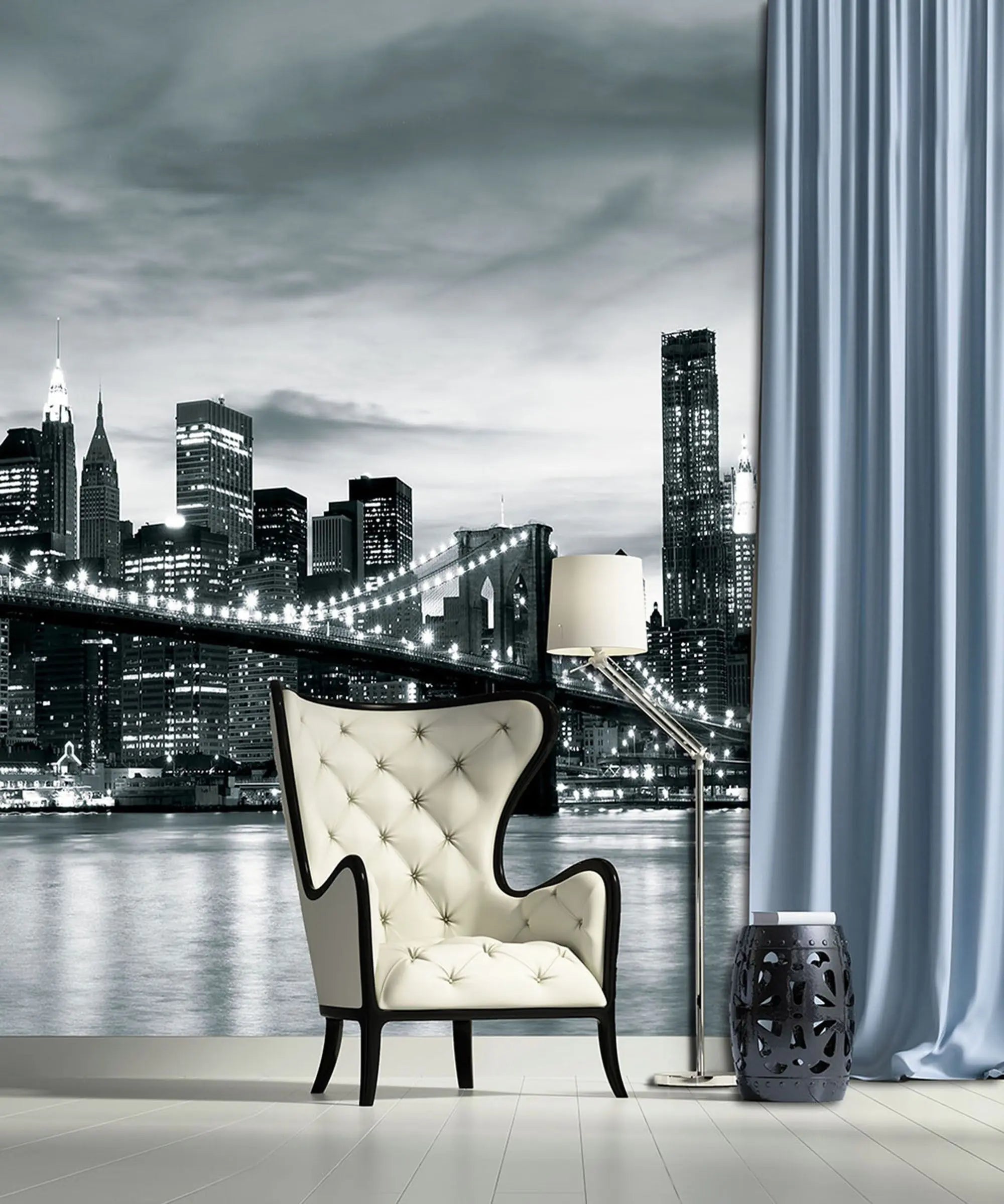 Billede 9 af Fototapet - Brooklyn Bridge og New Yorks skyline i sort-hvid
