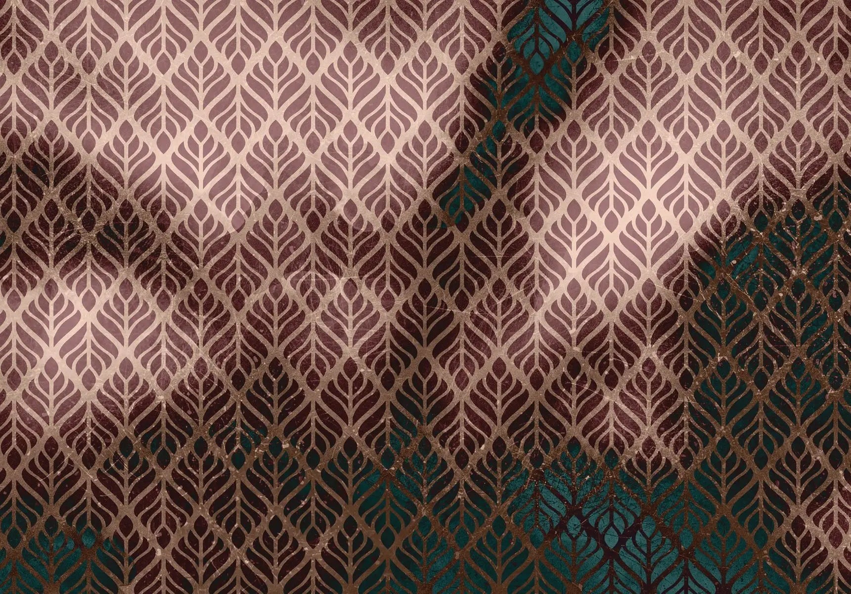 Billede 1 af Fototapet - Brun og beige bladmønster på mørk baggrund