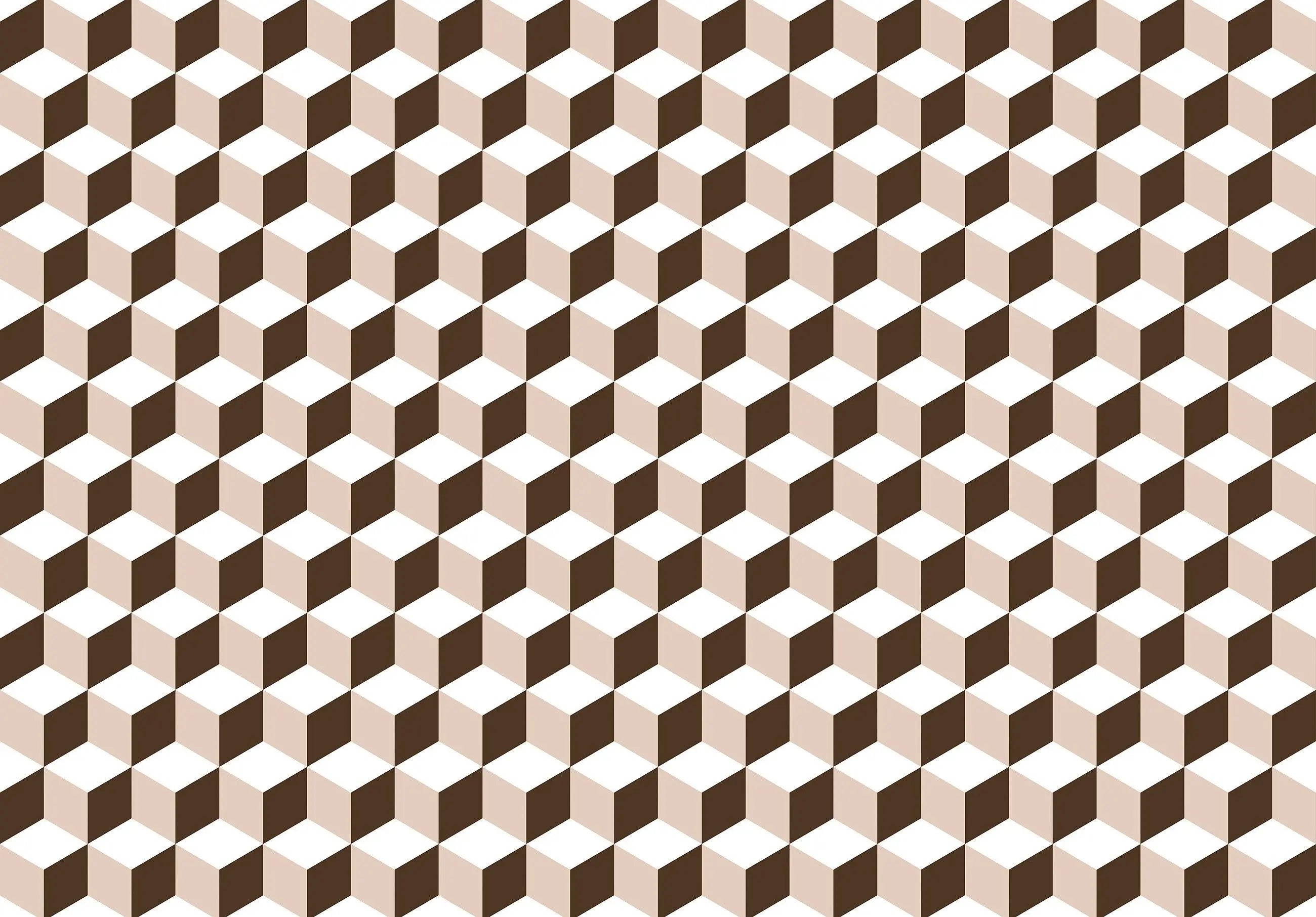 Billede 6 af Fototapet - Brunt og beige isometrisk terningemønster