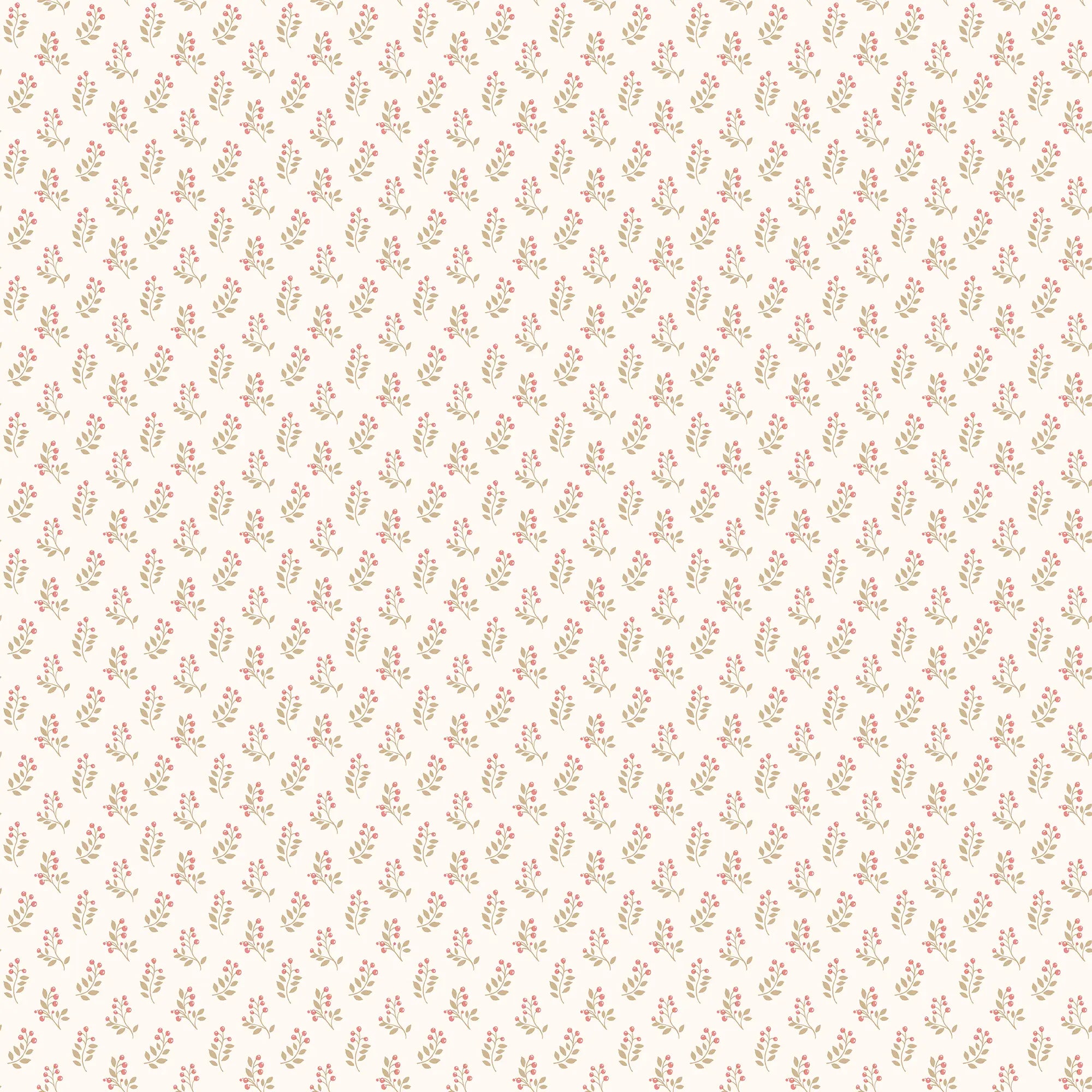 Tapetmønsteret Delicate Foliage - Coral fra Nicetapet.dk, der viser små delikate blade i koral og beige nuancer på en lys baggrund.