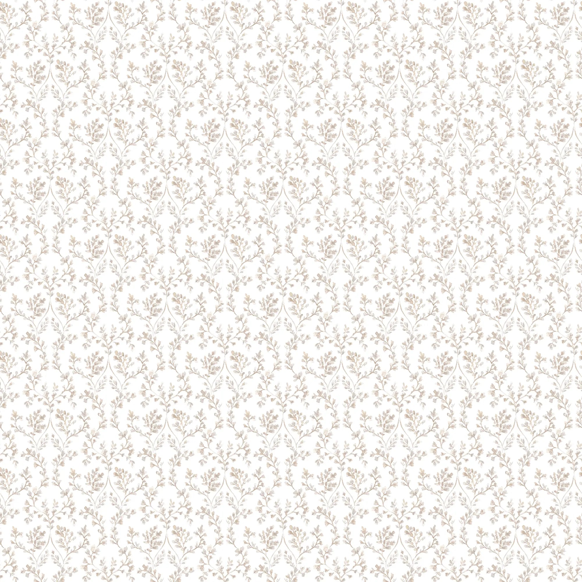 Detaljeret syn af tapetmønsteret Delicate Sprigs - Sand fra Nicetapet.dk, der viser fine sprøjsede grene på en lys baggrund.