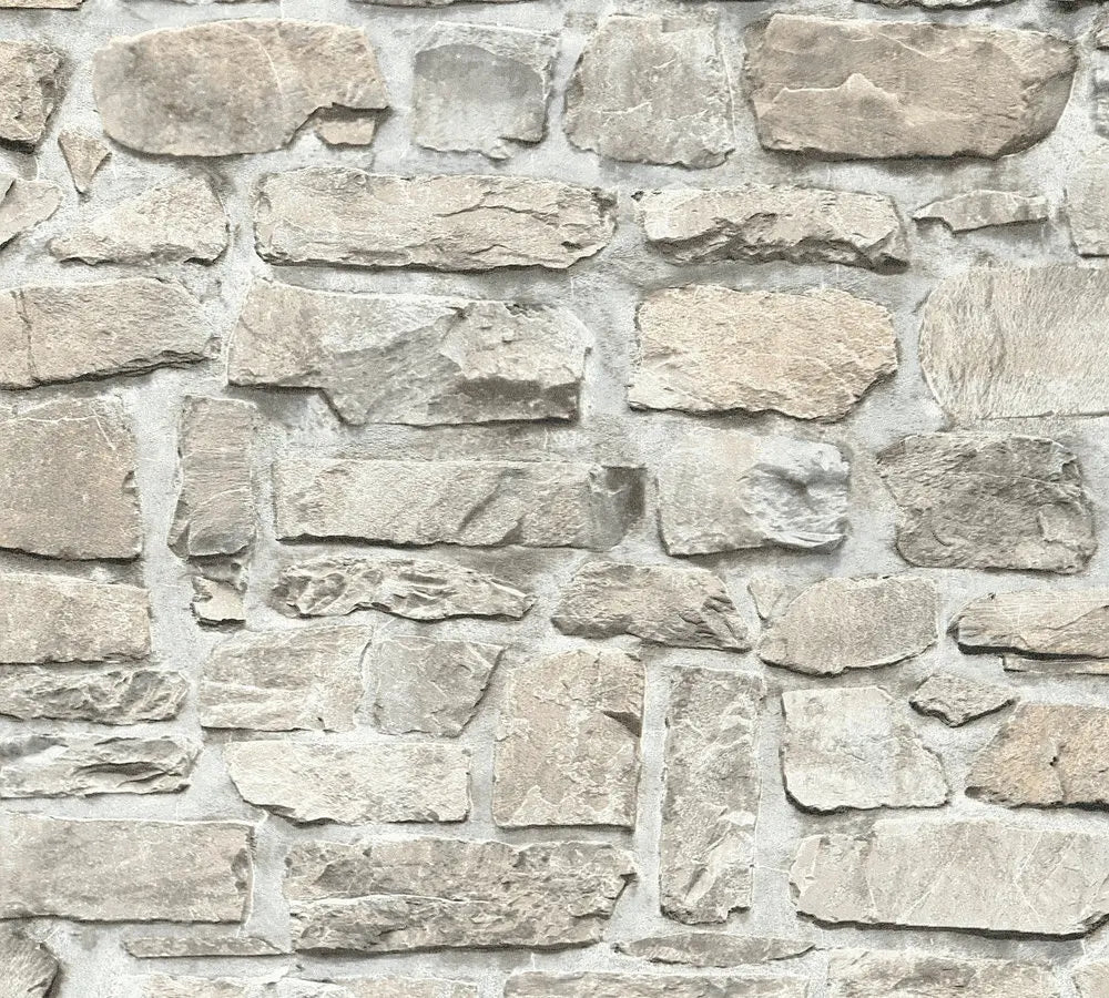 Detaljeret visning af tapetet Cobblestone Square - Granite, der fremviser de realistiske granitsten i neutrale toner.