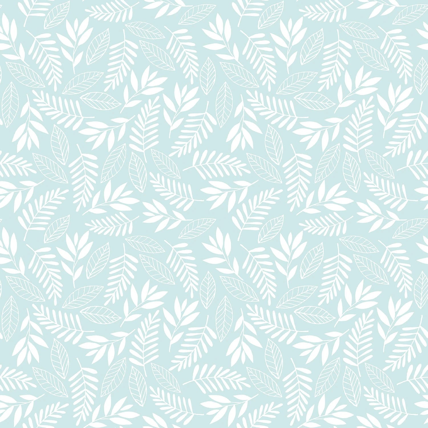 Nærbillede af Leafy Lullaby - Minty Meadow tapet fra Nicetapet.dk, der viser et mønster af hvide blade på en mintgrøn baggrund.