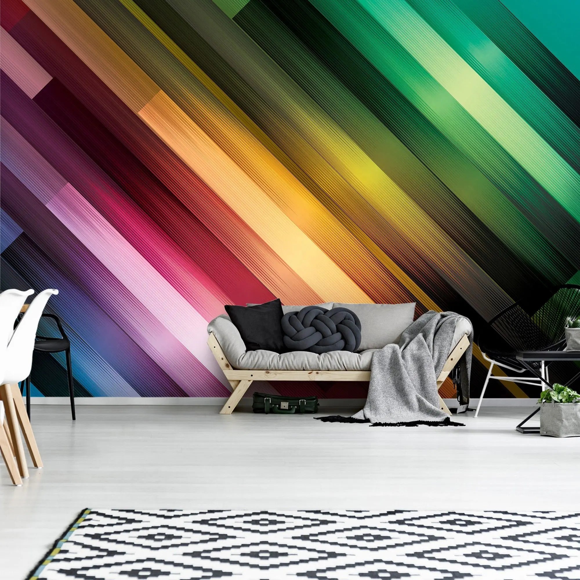 Billede 3 af Fototapet - Diagonalstriber i flerfarvede nuancer