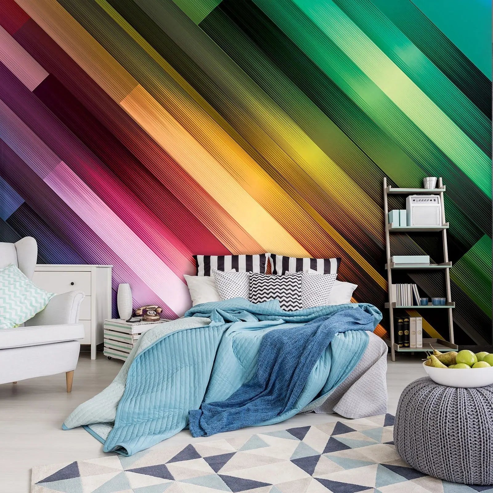 Billede 6 af Fototapet - Diagonalstriber i flerfarvede nuancer