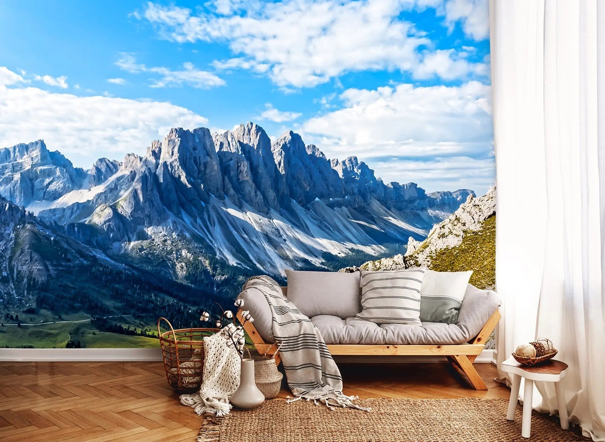 Billede 3 af Fototapet - Dolomitbjergene under blå himmel med få skyer