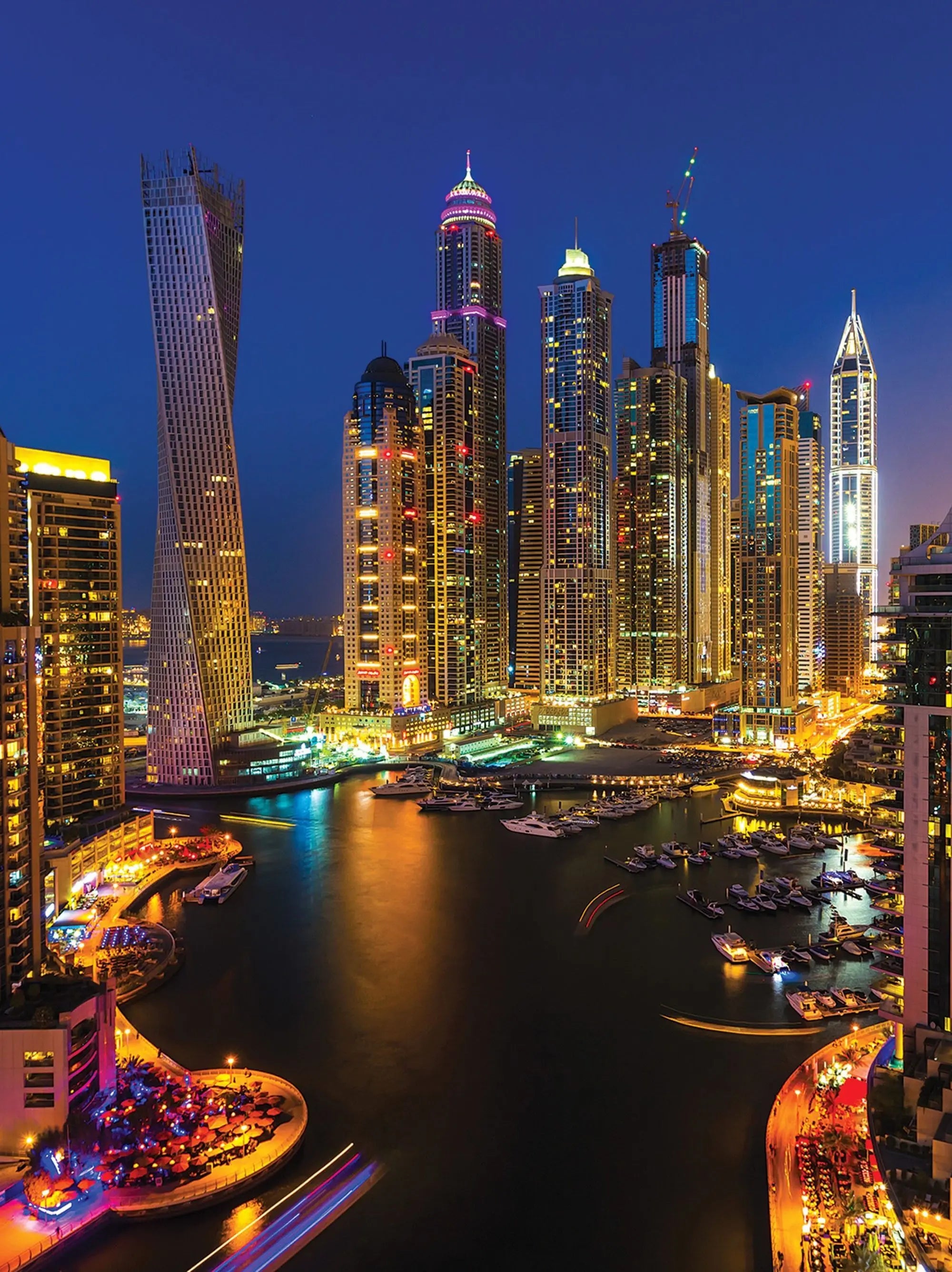 Billede 7 af Fototapet - Dubai Marina om natten med oplyste skyskrabere