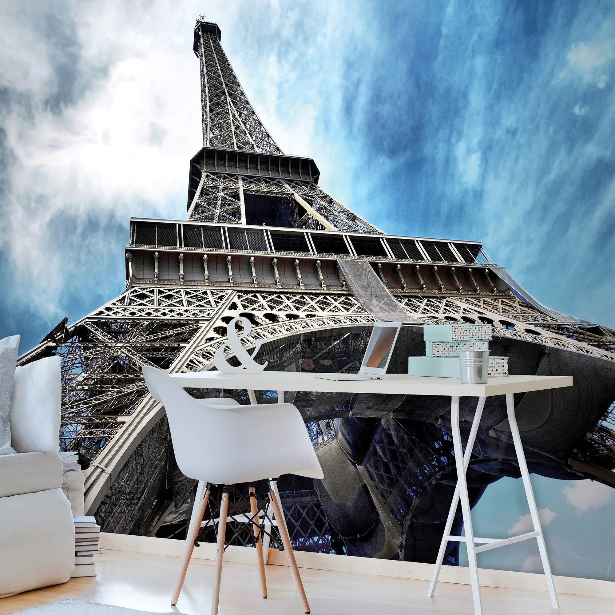 Billede 3 af Fototapet - Eiffeltårnet set nedefra mod blå himmel i Paris