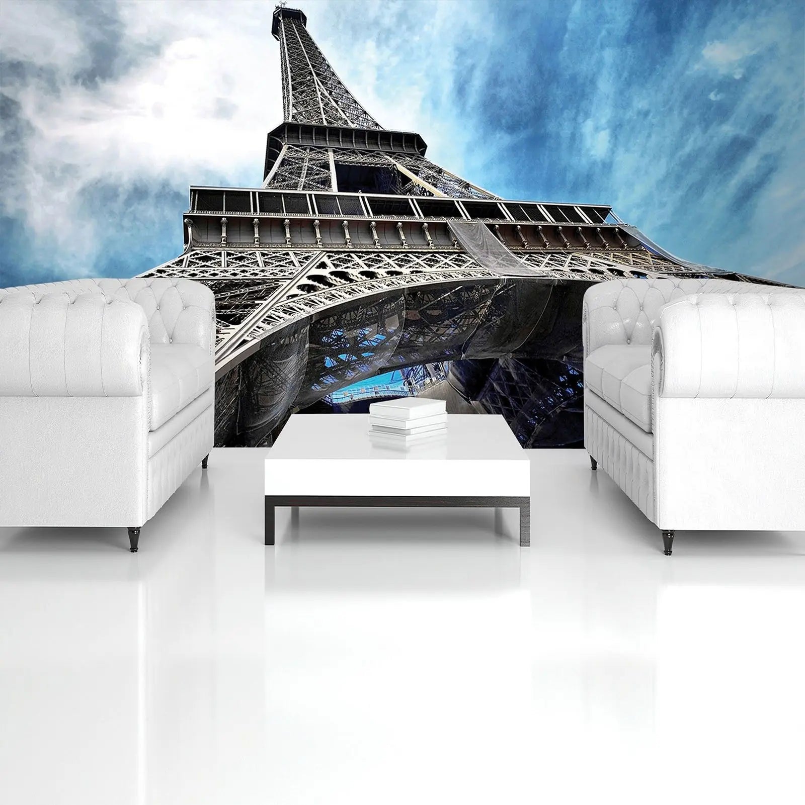 Billede 6 af Fototapet - Eiffeltårnet set nedefra mod blå himmel i Paris