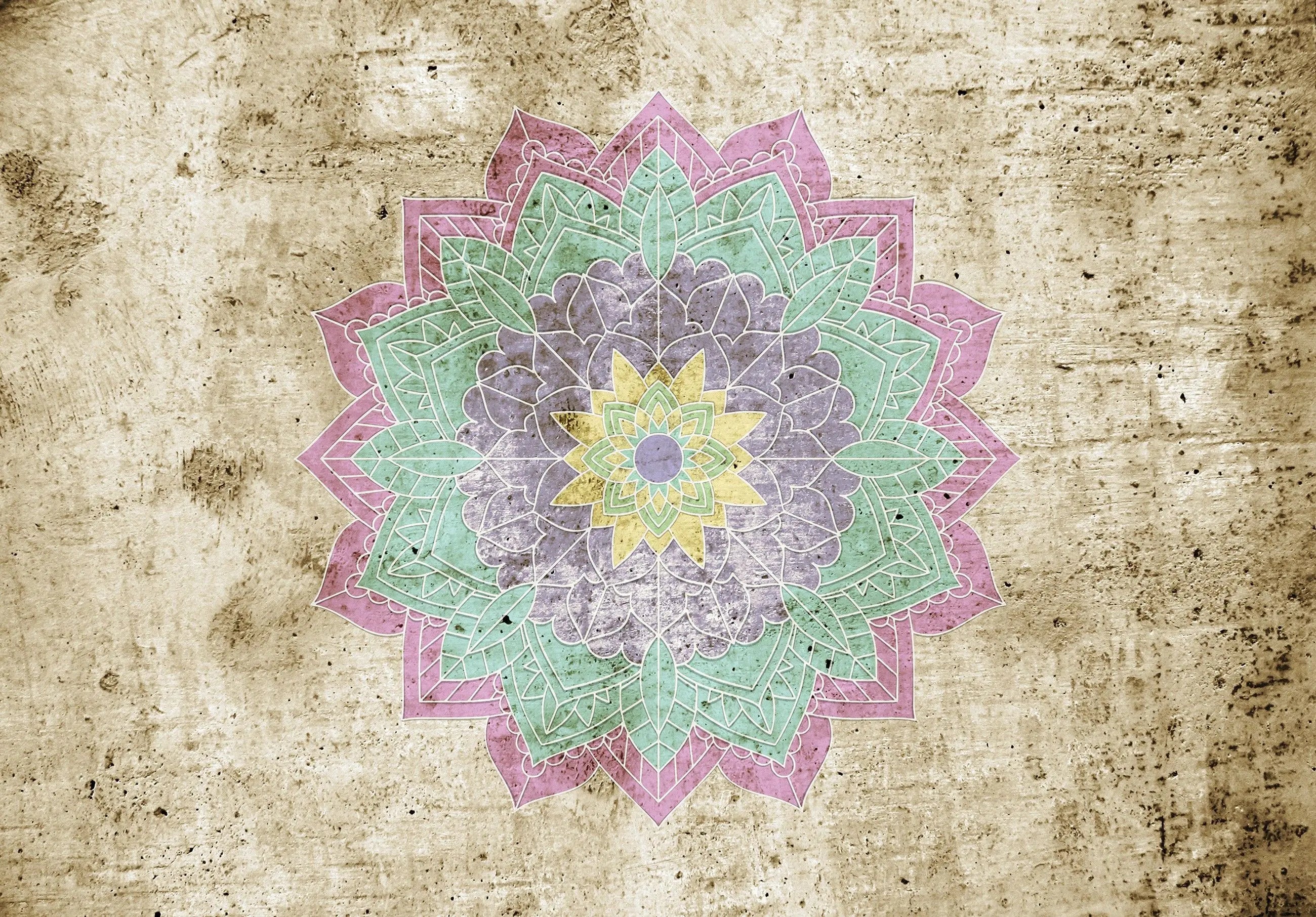 Billede 2 af Fototapet - Farverig mandala på gammel beige baggrund