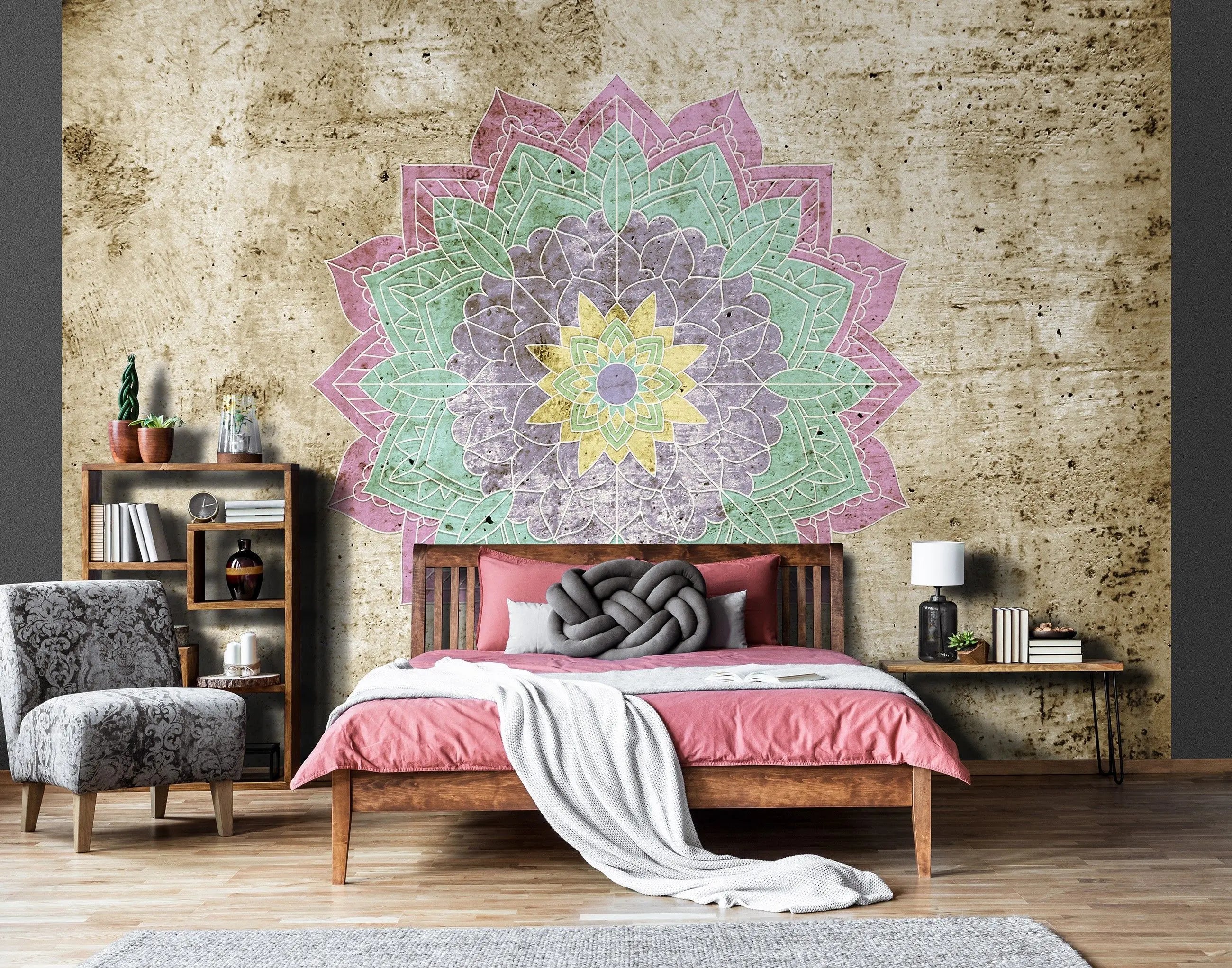 Billede 5 af Fototapet - Farverig mandala på gammel beige baggrund