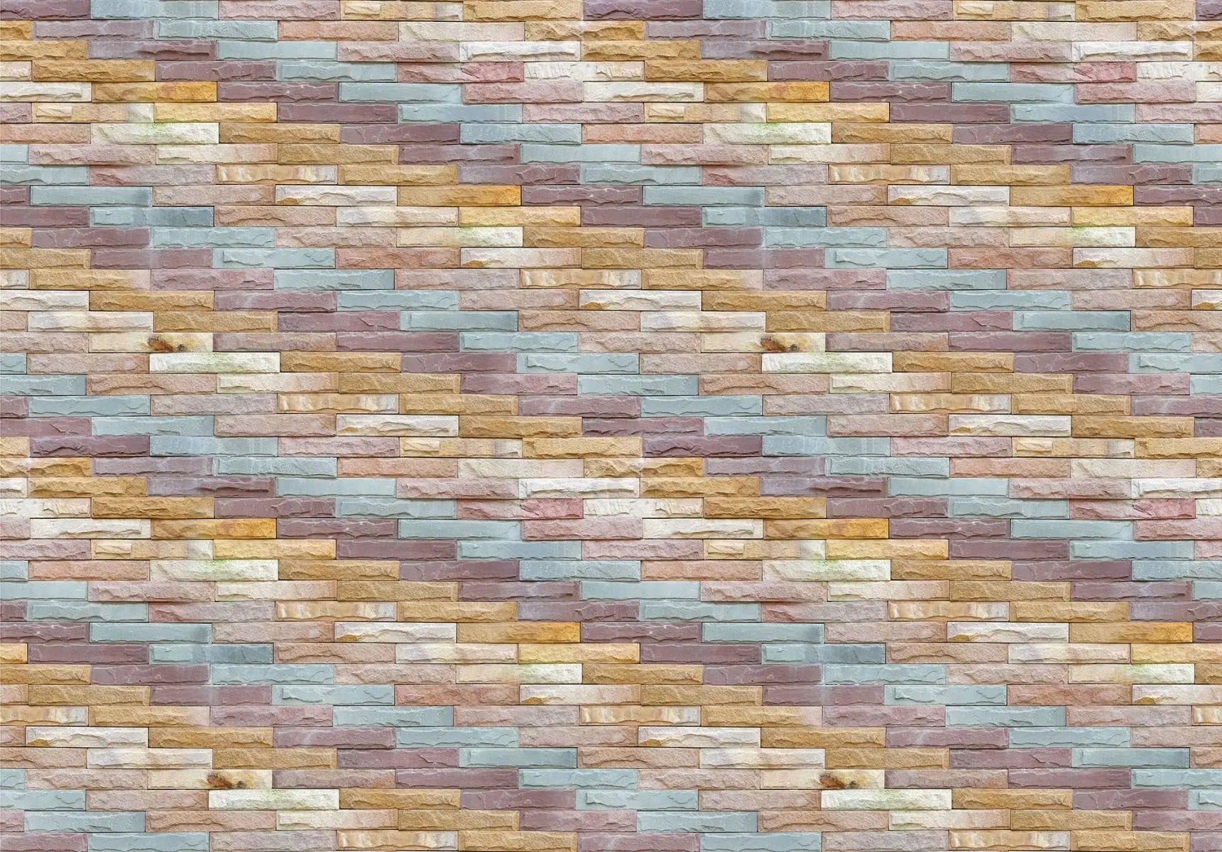 Billede 1 af Fototapet - Farverig stenmur med rektangulære mønstrede blokke