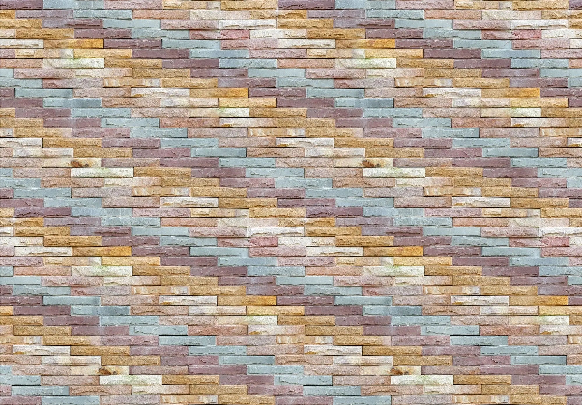 Billede 2 af Fototapet - Farverig stenmur med rektangulære mønstrede blokke