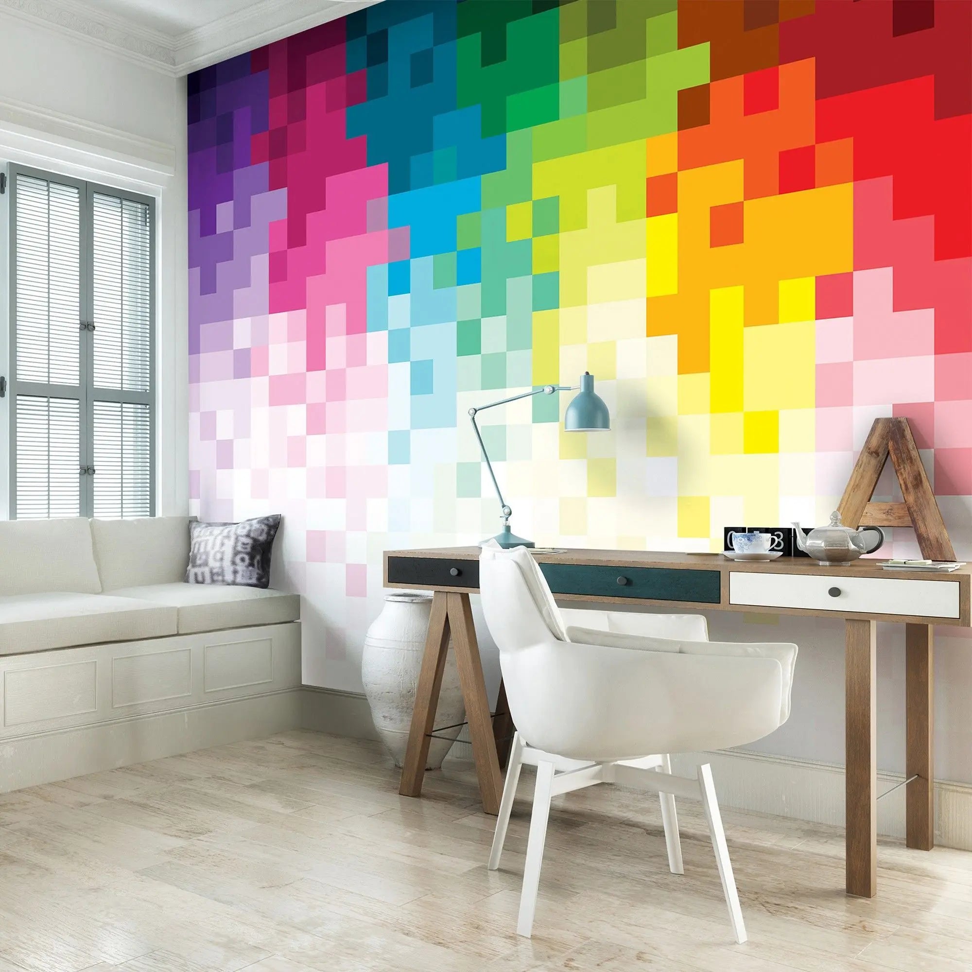 Billede 5 af Fototapet - Farverigt pixeleret mønster med gradient