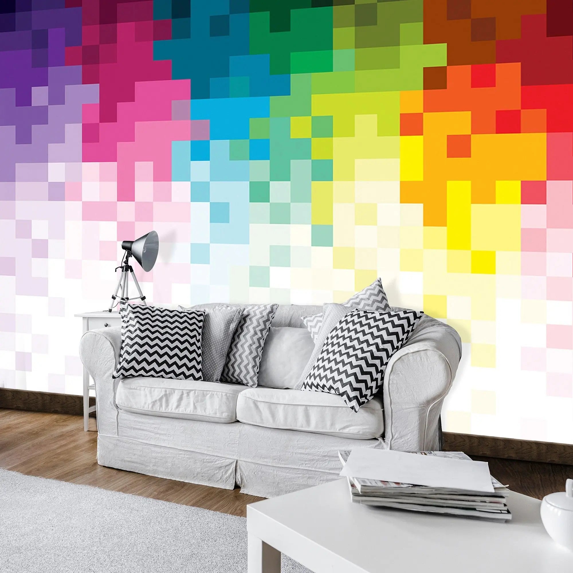 Billede 7 af Fototapet - Farverigt pixeleret mønster med gradient
