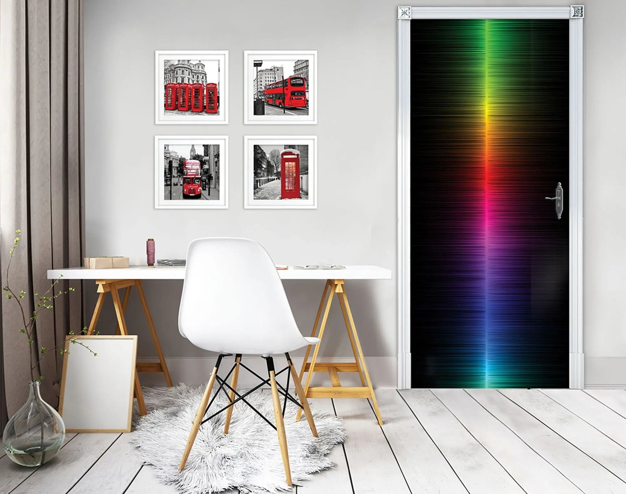Billede 8 af Fototapet - Flerfarvet lysspektrum på sort baggrund