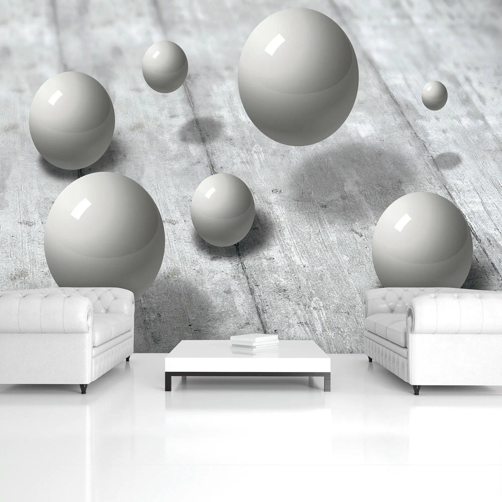 Billede 4 af Fototapet - Flydende grå kugler over betonoverflade