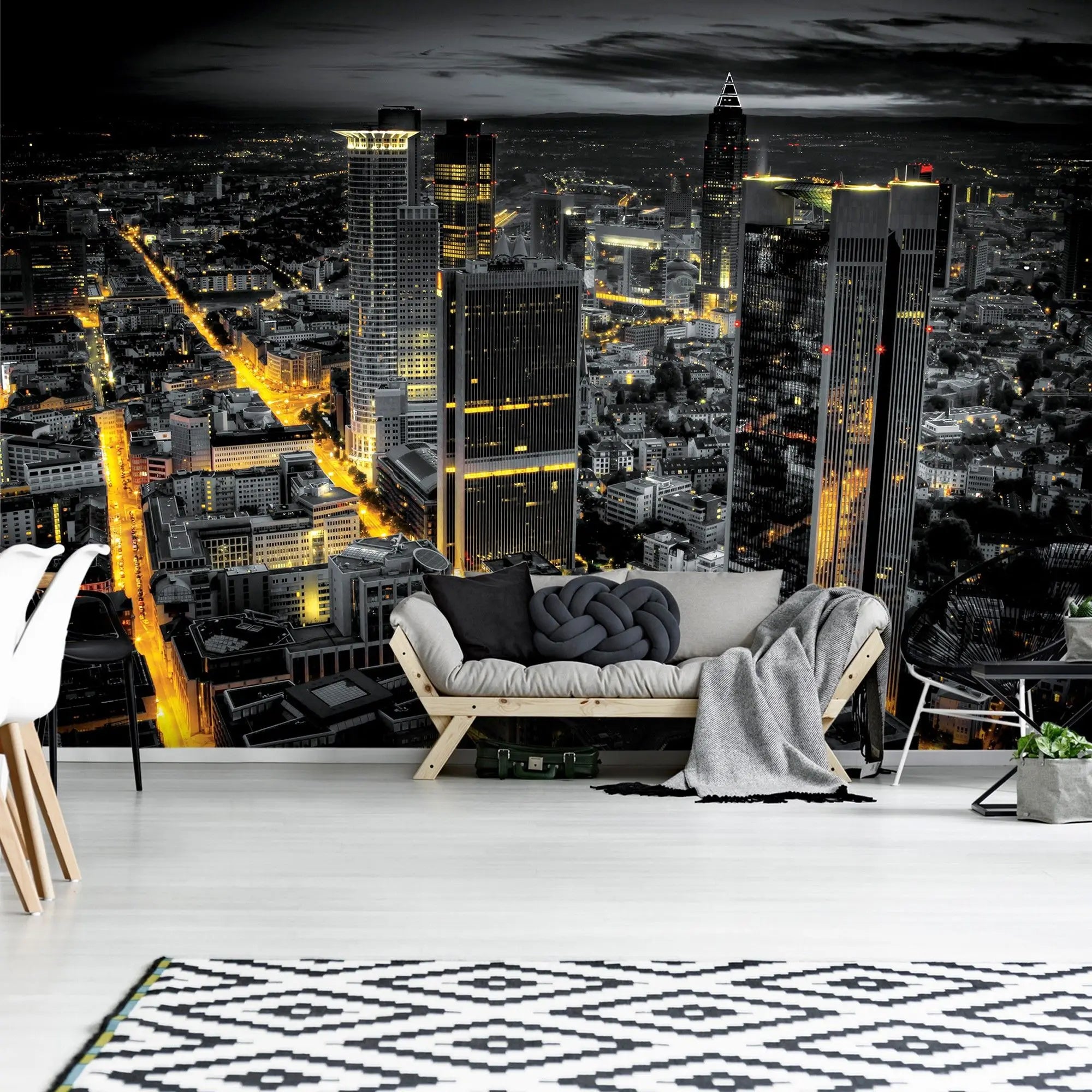 Billede 5 af Fototapet - Frankfurt Skyline om natten med oplyste gader