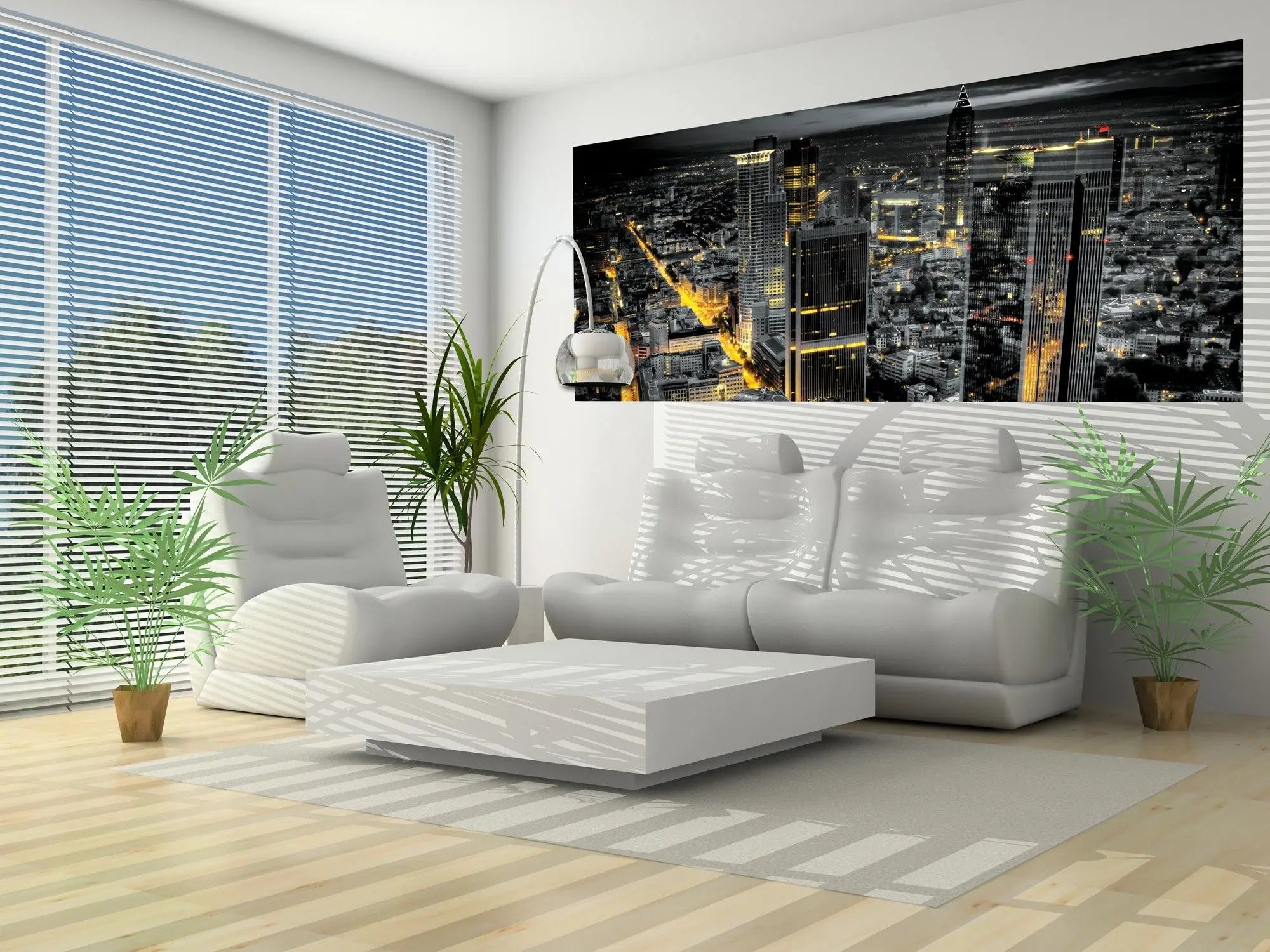 Billede 7 af Fototapet - Frankfurt Skyline om natten med oplyste gader