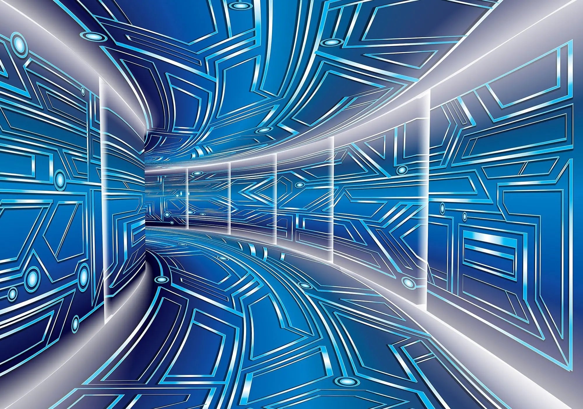 Billede 1 af Fototapet - Futuristisk blå korridor med geometrisk mønster