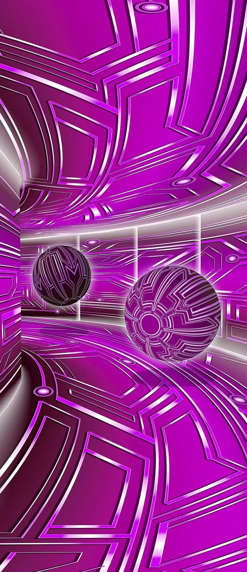 Billede 18 af Fototapet - Futuristisk lilla tunnel med sfærer og geometriske mønstre