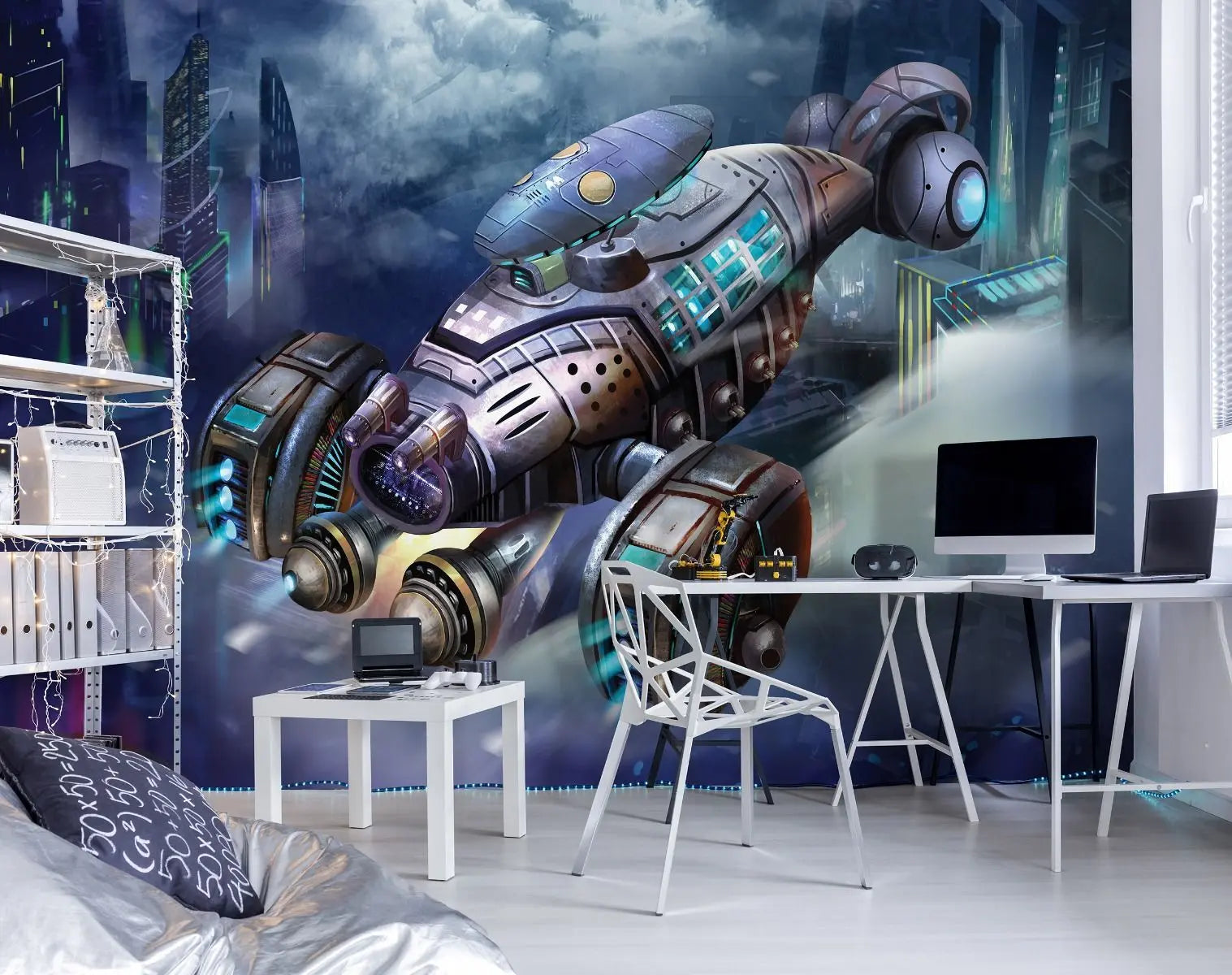 Billede 2 af Fototapet - Futuristisk luftfartøj over moderne by