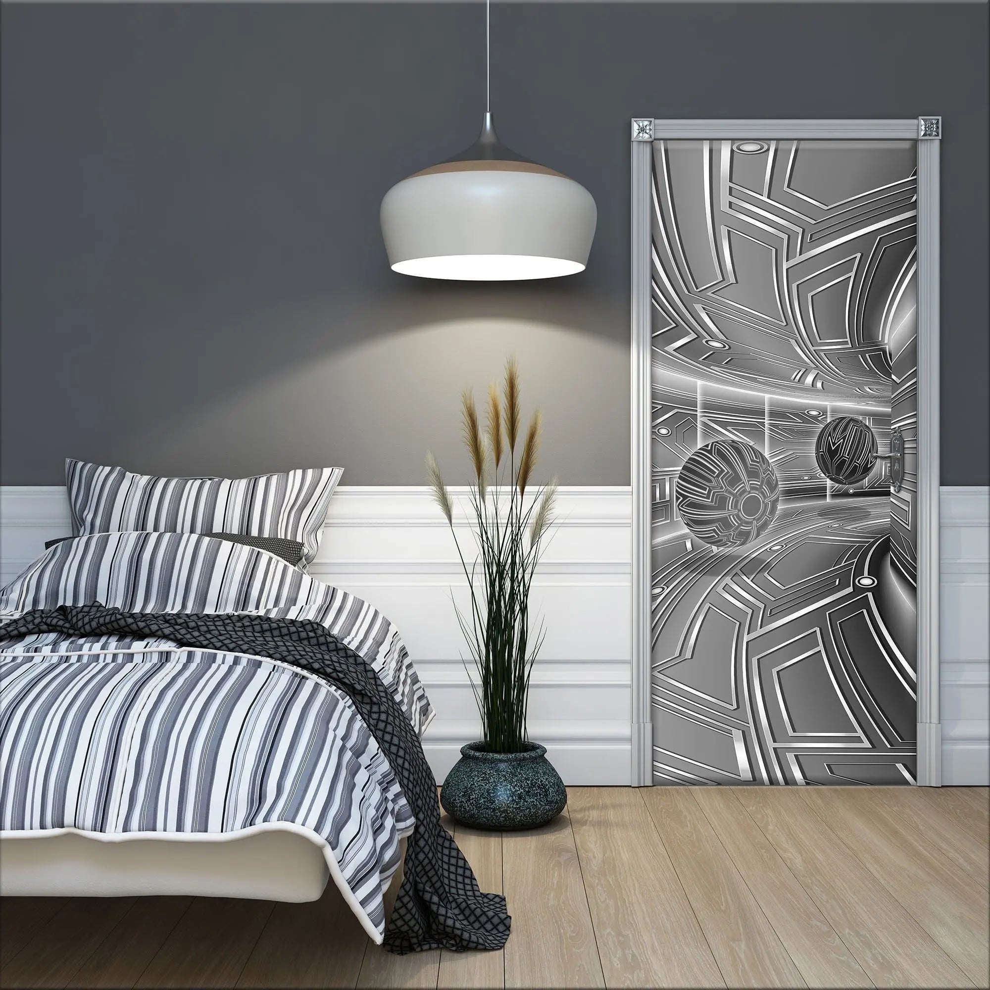 Billede 10 af Fototapet - Futuristisk metallisk korridor med sfærer