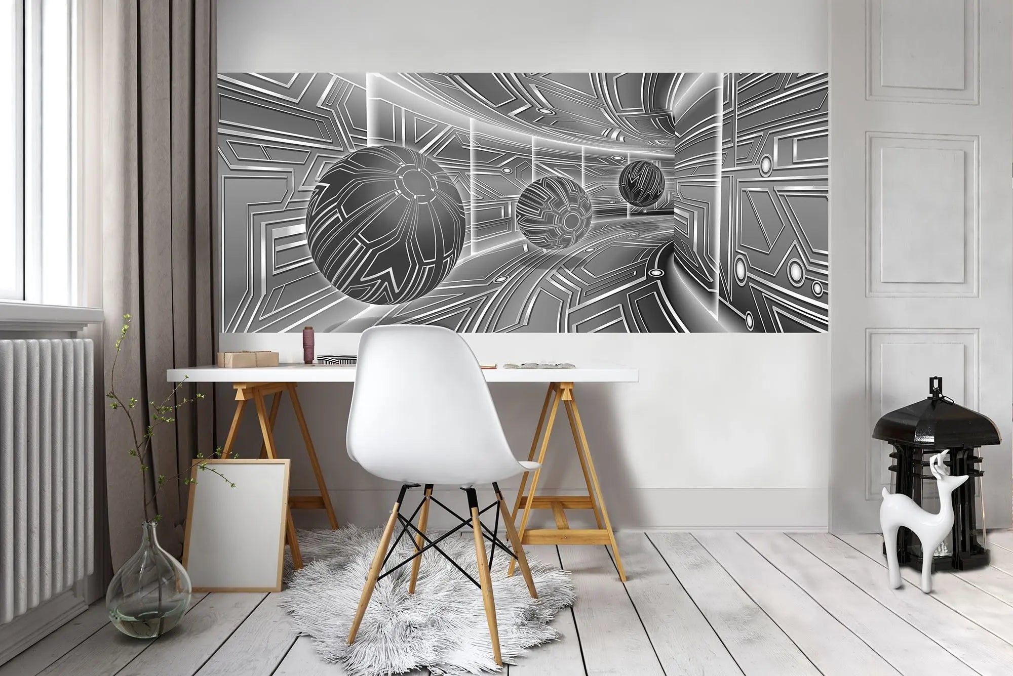 Billede 11 af Fototapet - Futuristisk metallisk korridor med sfærer