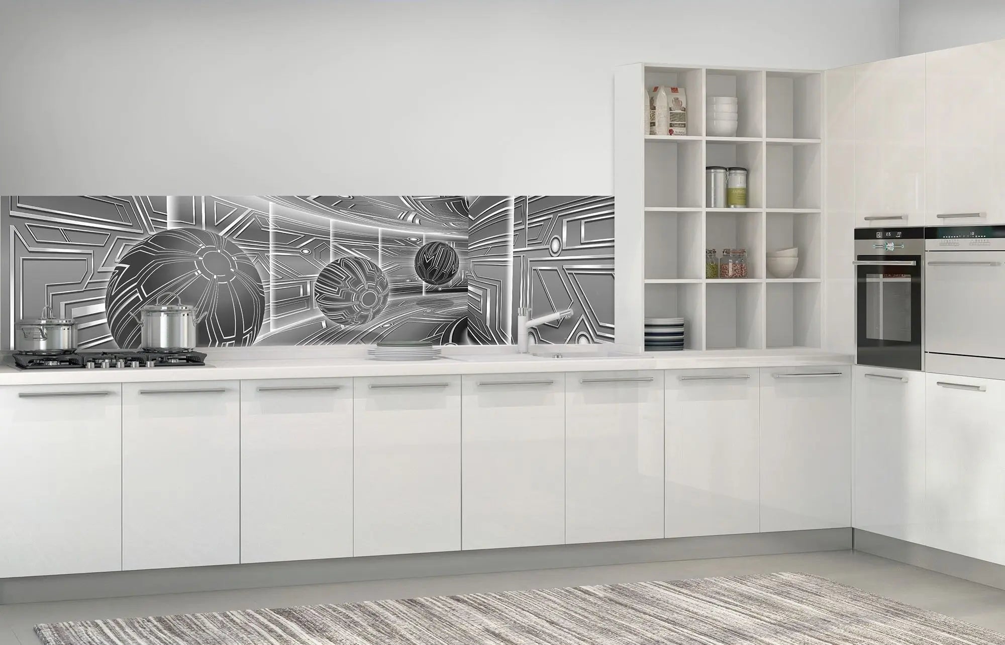 Billede 7 af Fototapet - Futuristisk metallisk korridor med sfærer