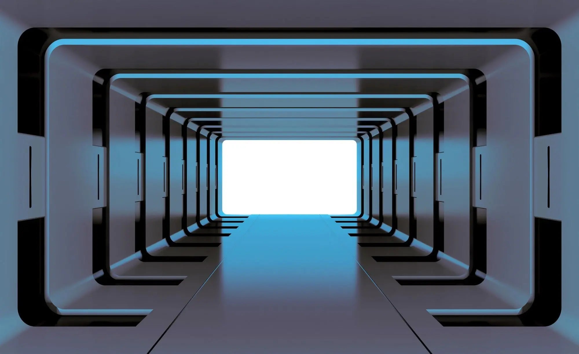 Billede 1 af Fototapet - Futuristisk metallisk tunnel med blåt lys