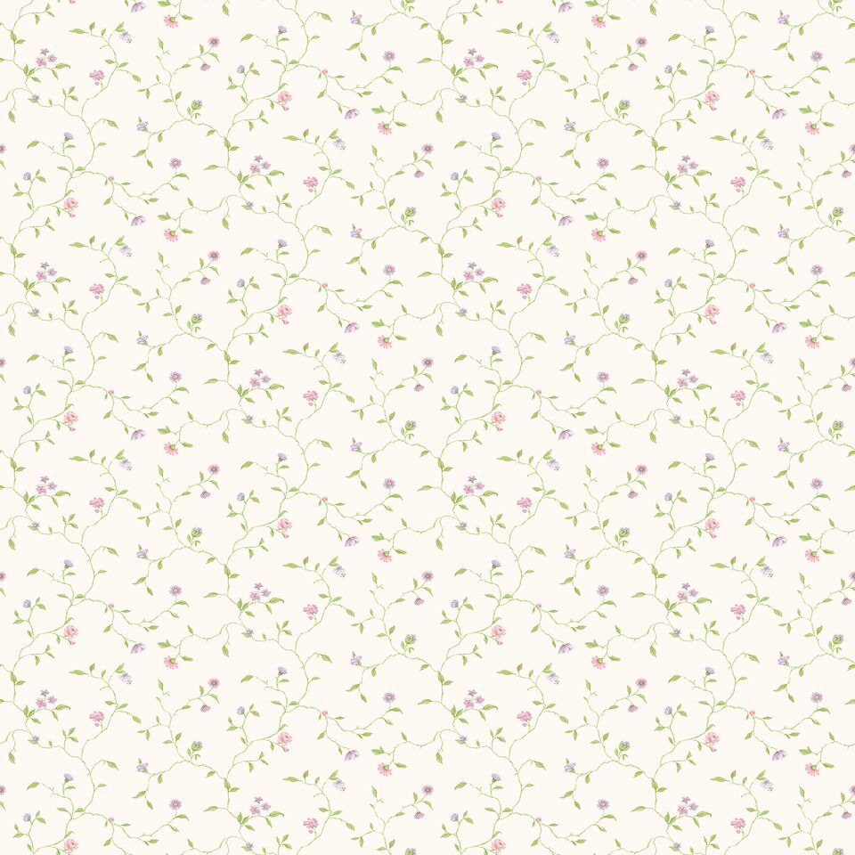 G67923-Hvid tapet med små blomster - Køb tapet med blomster online