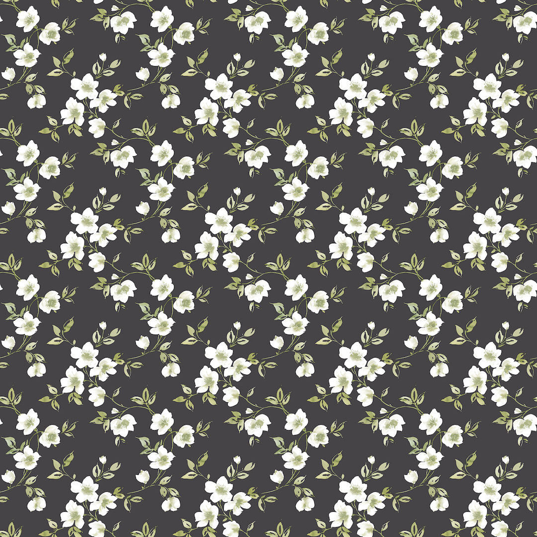 Anenome Mini Sort med hvide blomster - Flotte blomstrede tapeter