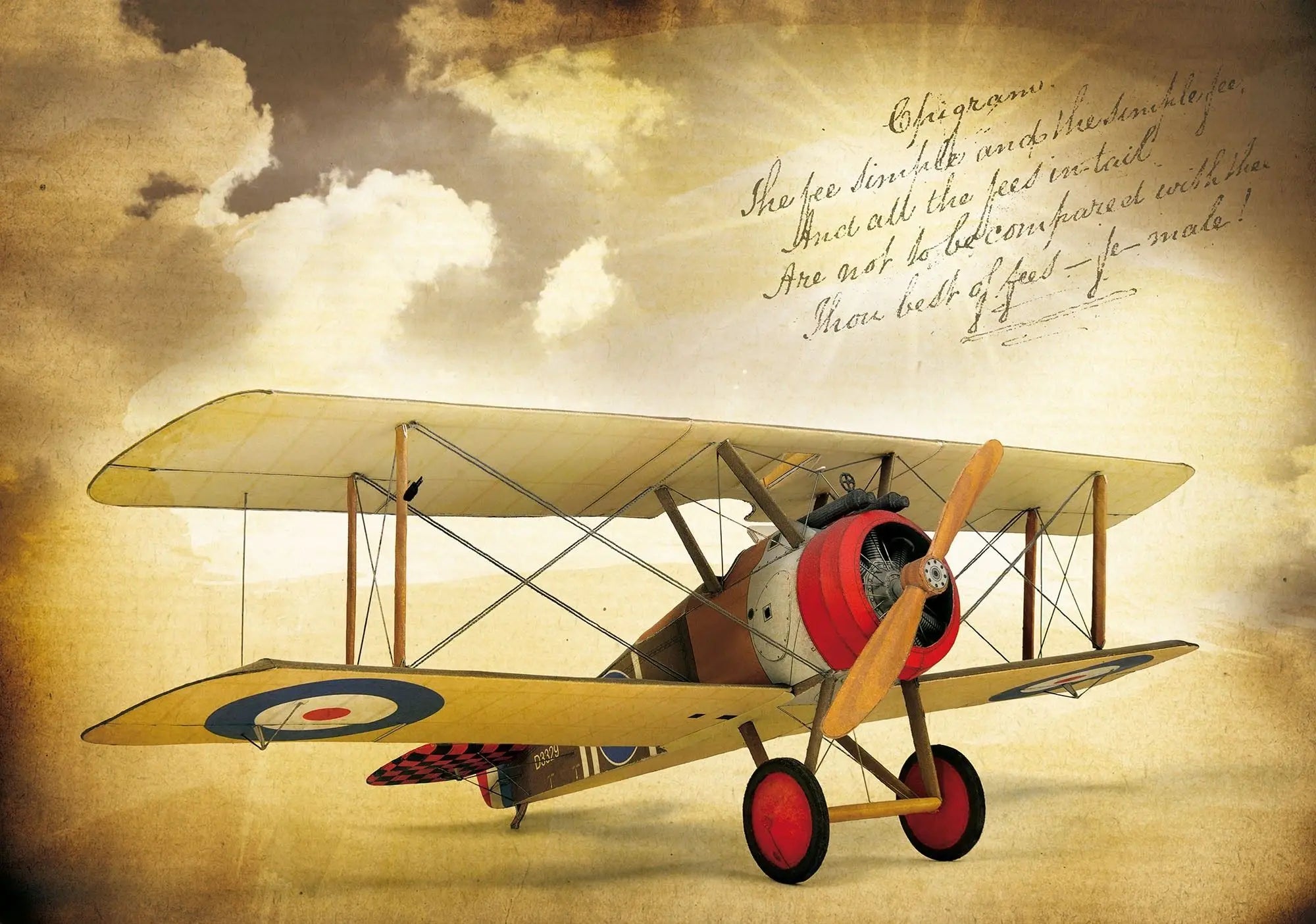Billede 1 af Fototapet - Gammelt dobbeldækkerfly på vintage baggrund