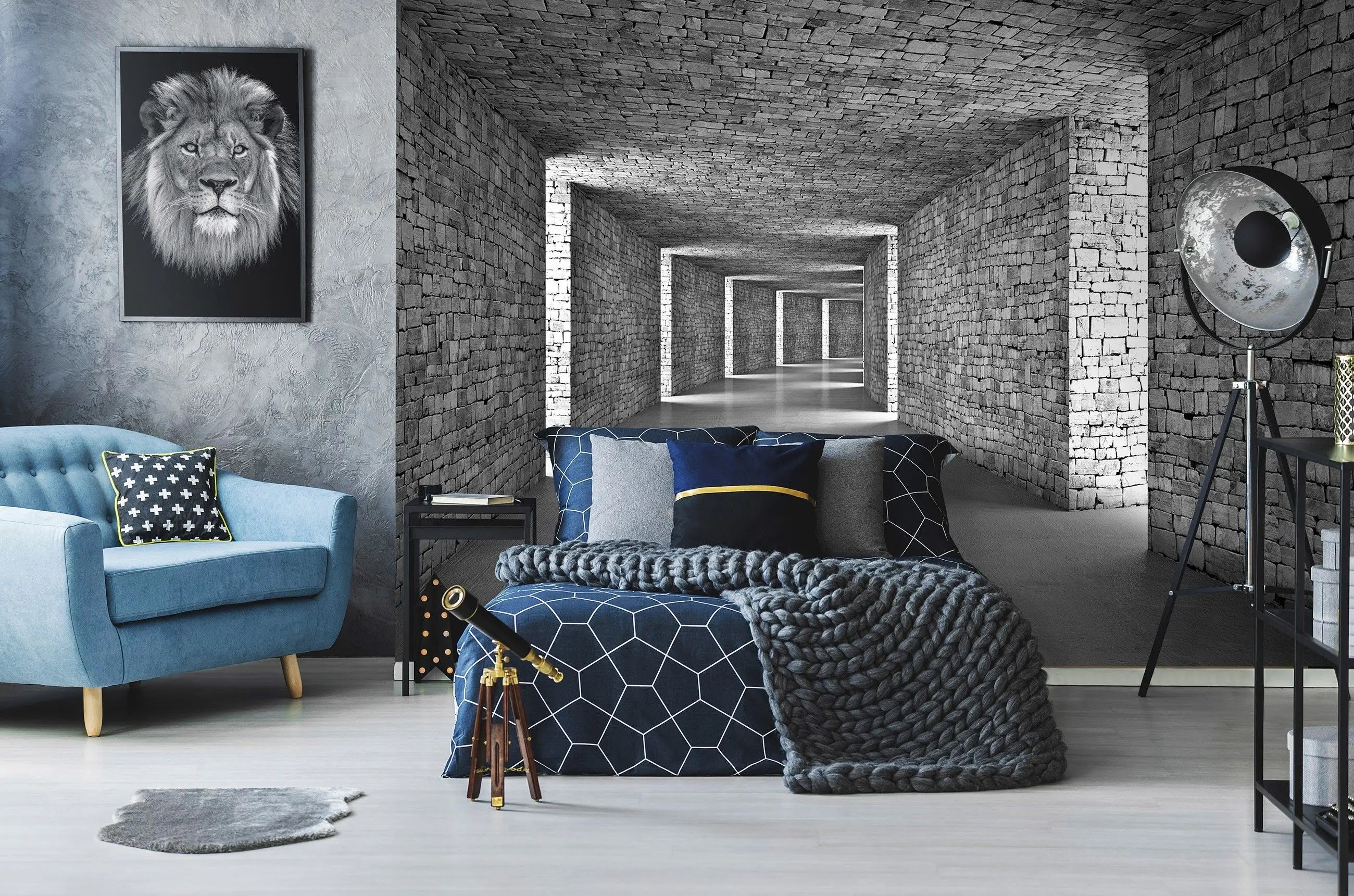 Billede 10 af Fototapet - Gang med hvælvede stenlofter og murstensvægge