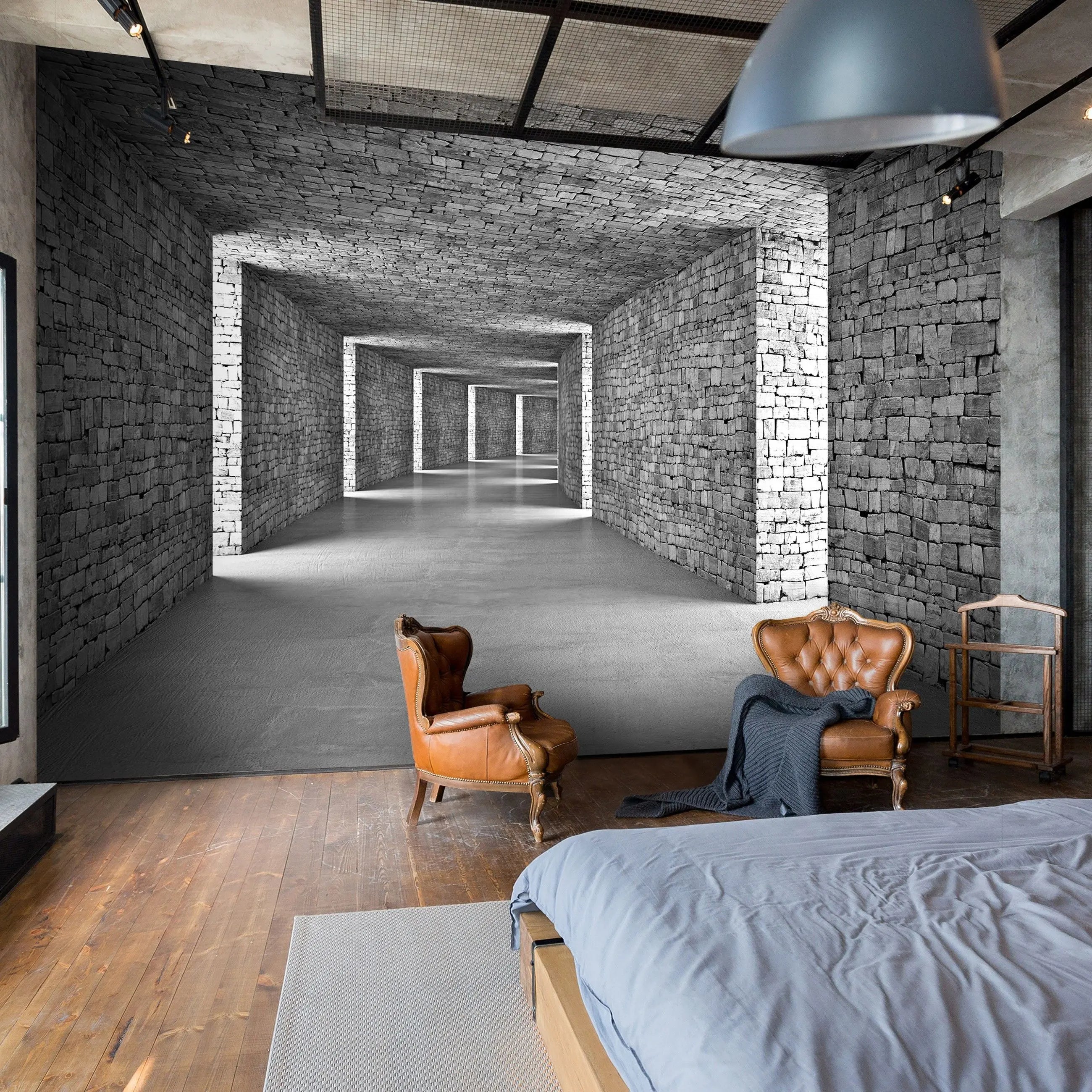 Billede 12 af Fototapet - Gang med hvælvede stenlofter og murstensvægge