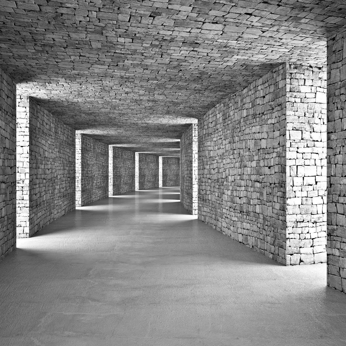 Billede 6 af Fototapet - Gang med hvælvede stenlofter og murstensvægge