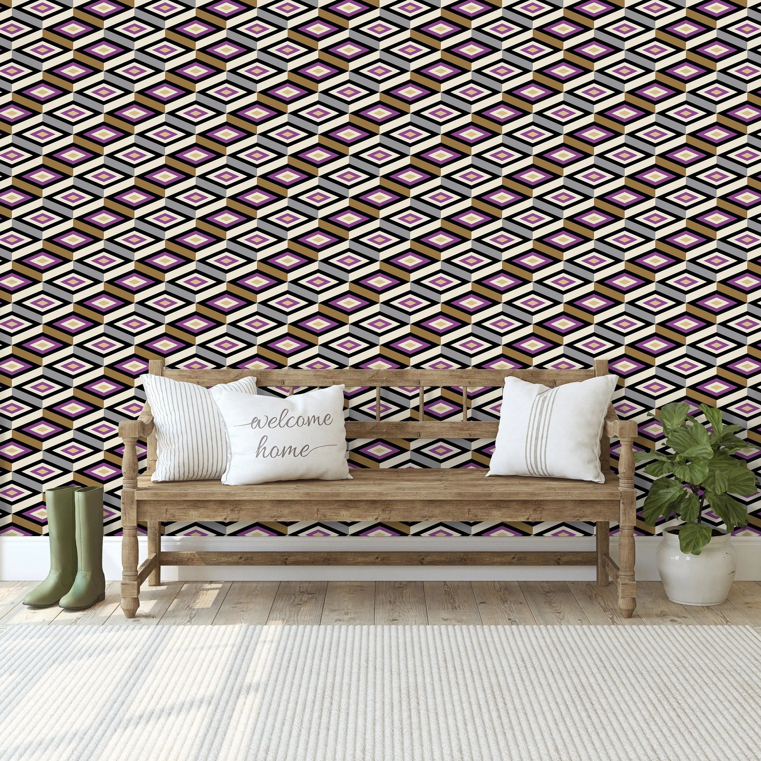 Billede 7 af Fototapet - Gentagende geometrisk mønster med tredimensionelle kuber og farver